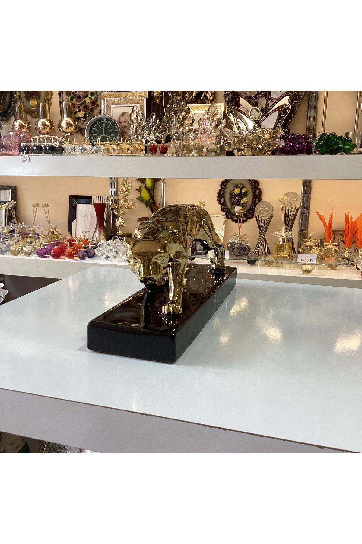 Gold home design Dekoratif Leopar Seramik Gold Renk
