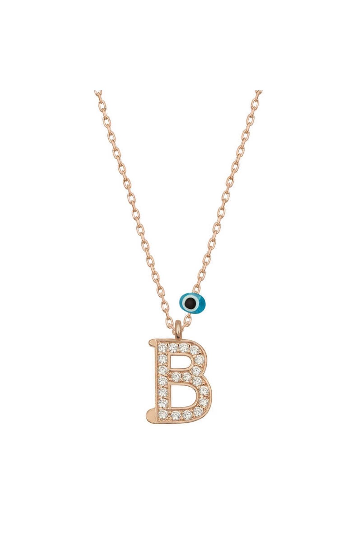 MELFSHOP 925 Ayar Gümüş Nazar Rose B Harfi Kadın Gümüş Kolye (T6868) (336336)