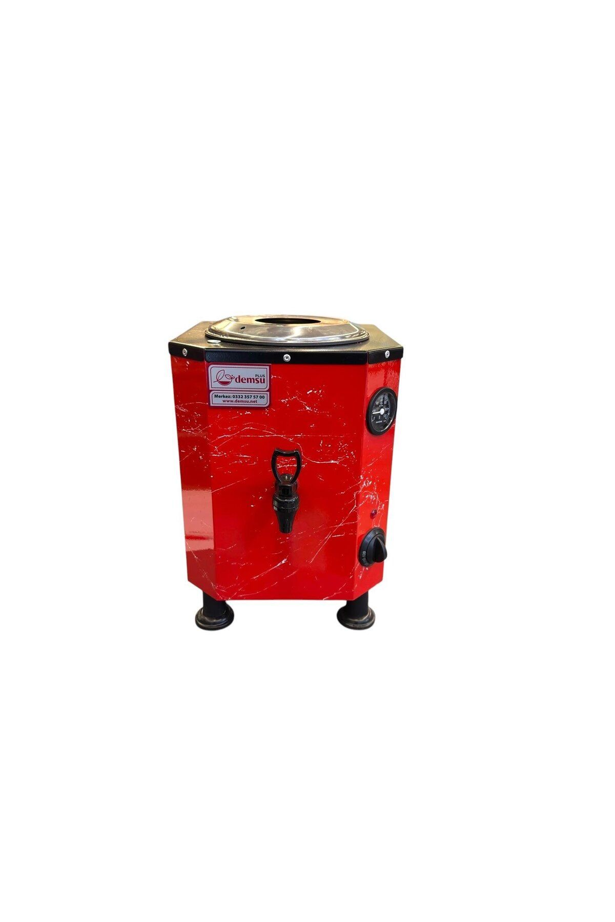 Meşale Demsu 1 Demlikli Süpermini Elektrikli Kırmızı Mermer Desenli Çay Kazanı 10 Litre
