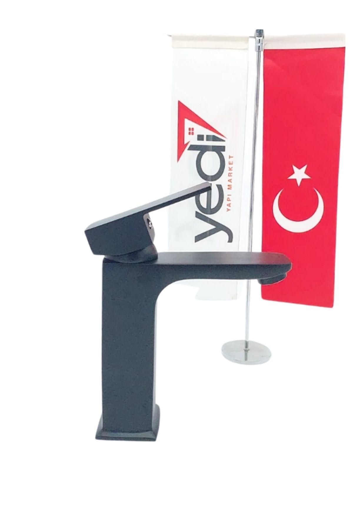 yediyapı Siyah Kare Model Sabit Lavabo Bataryası