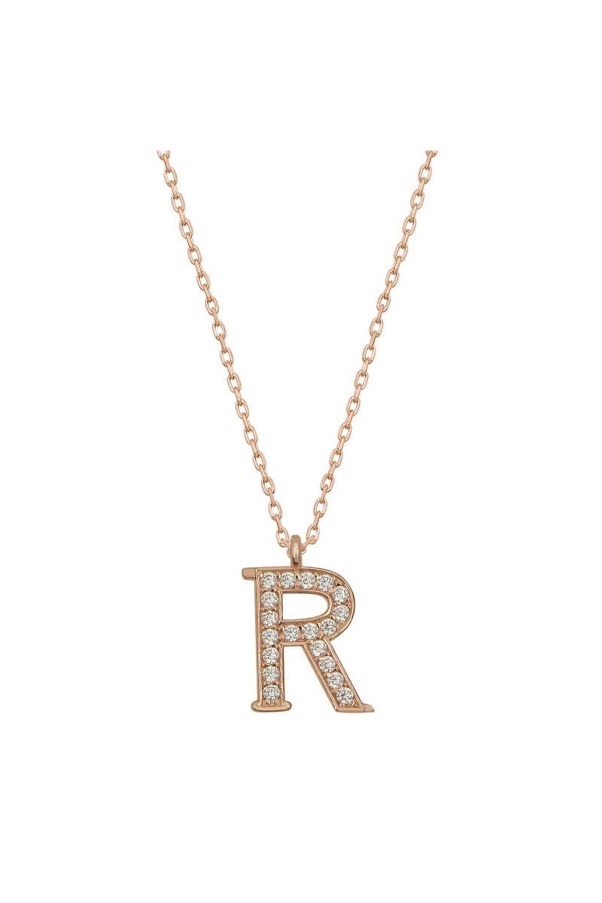 KAKTÜS JACK 925 Ayar Gümüş Rose R Harfi Kadın Gümüş Kolye (T6742) (336336)