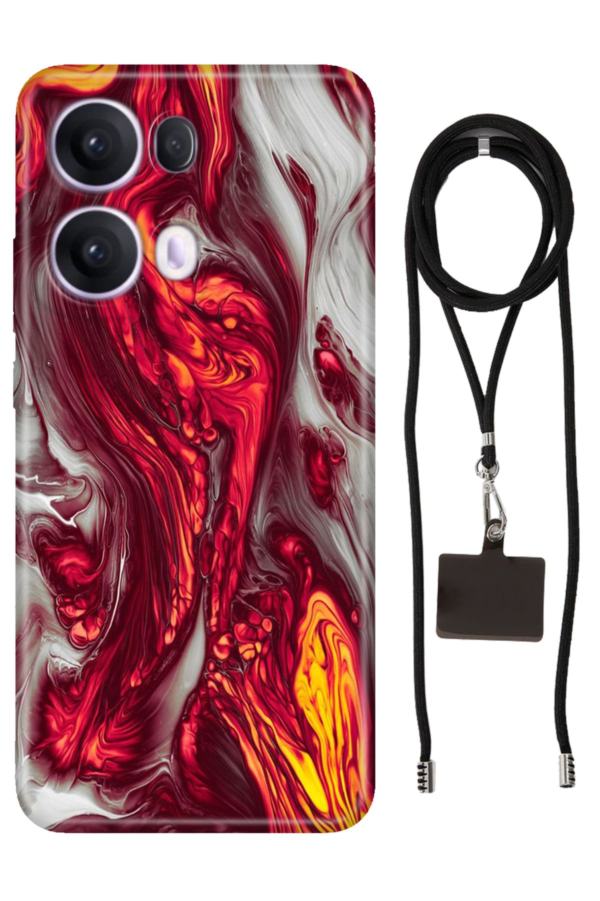 OPPO Reno 13 Pro Oppo Kılıf Silikon Red Marbles İpli Boyun Askısı