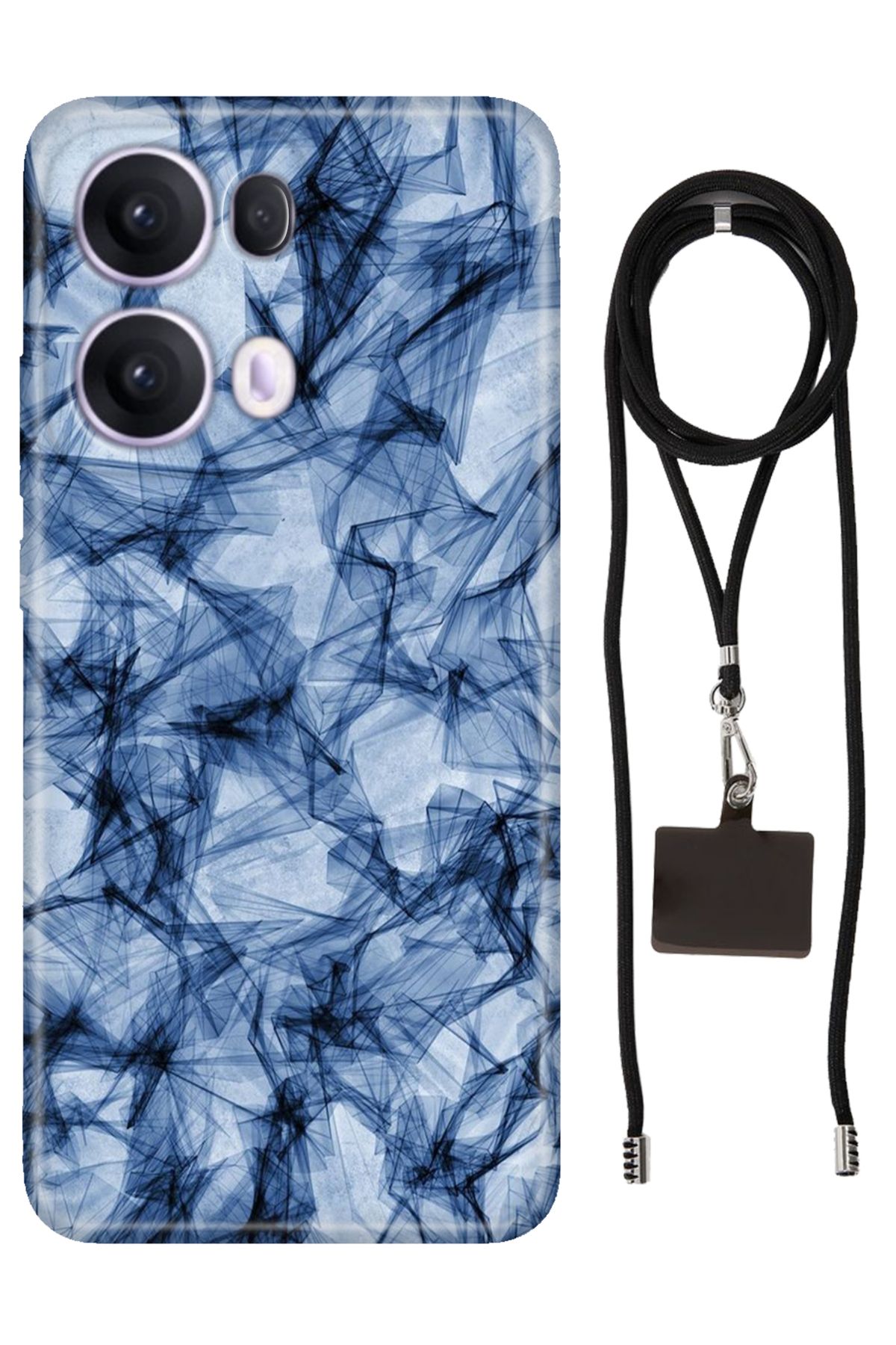 OPPO Reno 13 Pro Oppo Kılıf Silikon Blue Crystal İpli Boyun Askısı