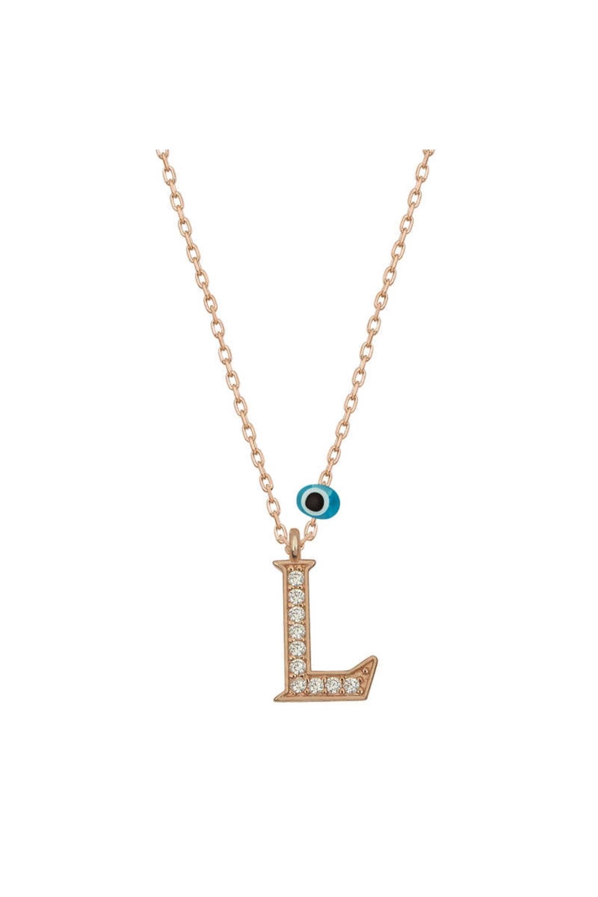 gizmurstore 925 Ayar Gümüş Nazar Rose L Harfi Kadın Gümüş Kolye (T6881) (336336)