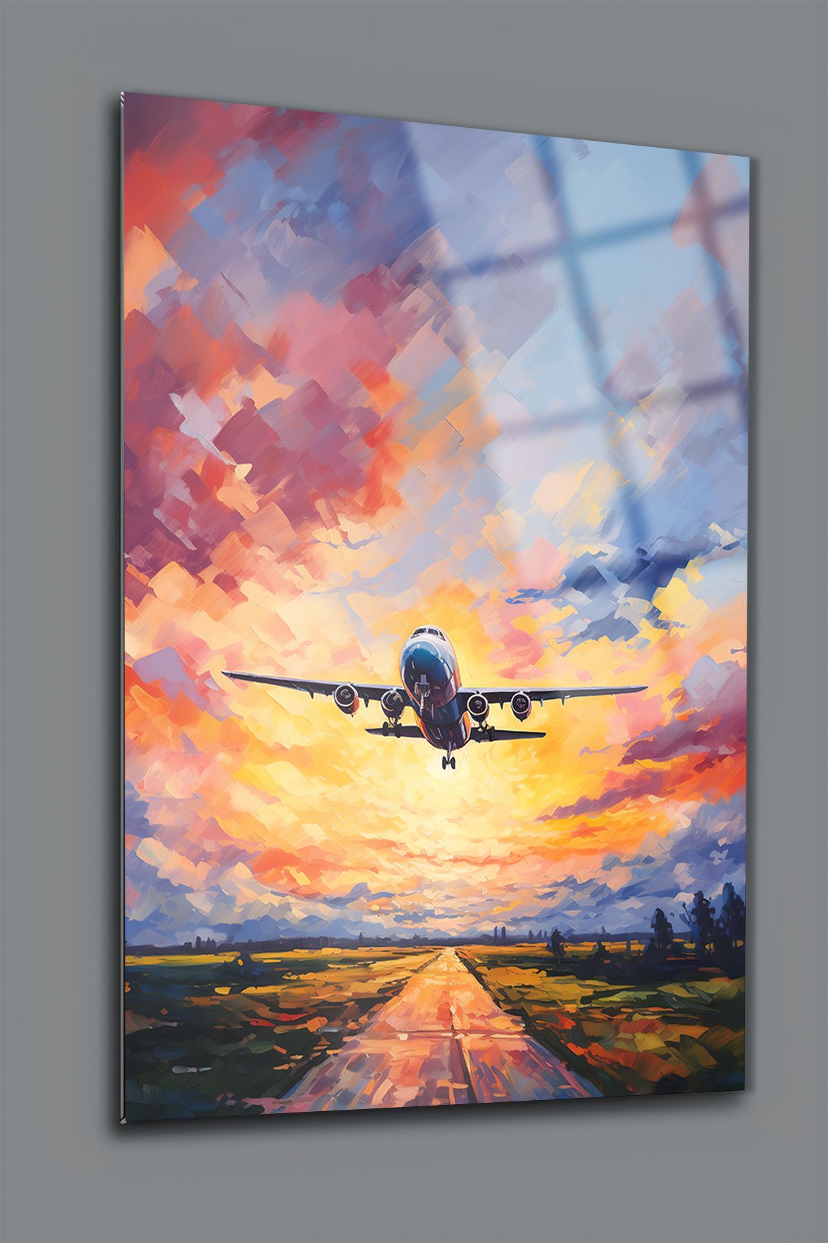 glassartdesign Uçak ve Gökyüzü Cam Tablo-Modern Tablo-Ofis Tablosu