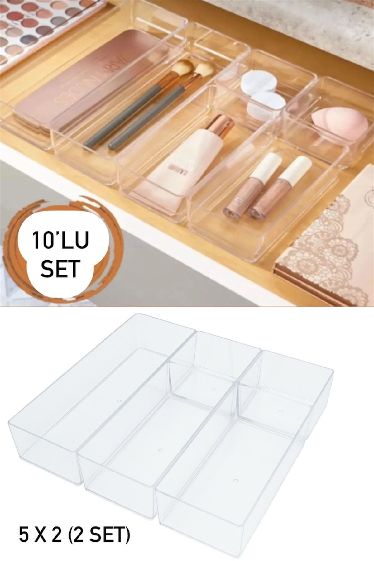 Bayev 10 Parça Takı Aksesuar Çekmece Düzenleyici Set (2 X 210) Takı Makyaj Kutusu Kalem Organizer
