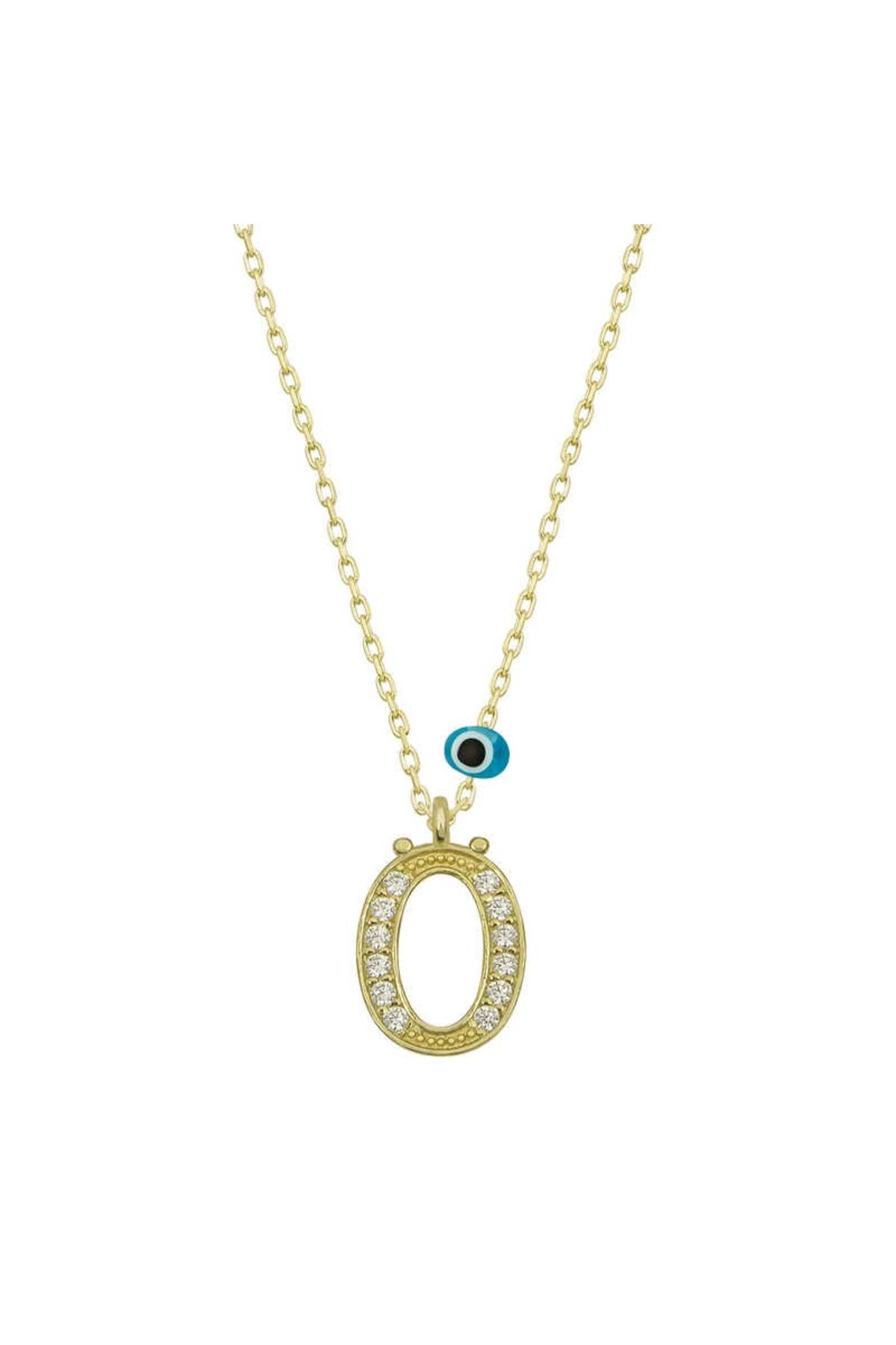 MT29 GİYİM 925 Ayar Gümüş Nazar Gold Ö Harfi Kadın Gümüş Kolye (T6792) (336336)
