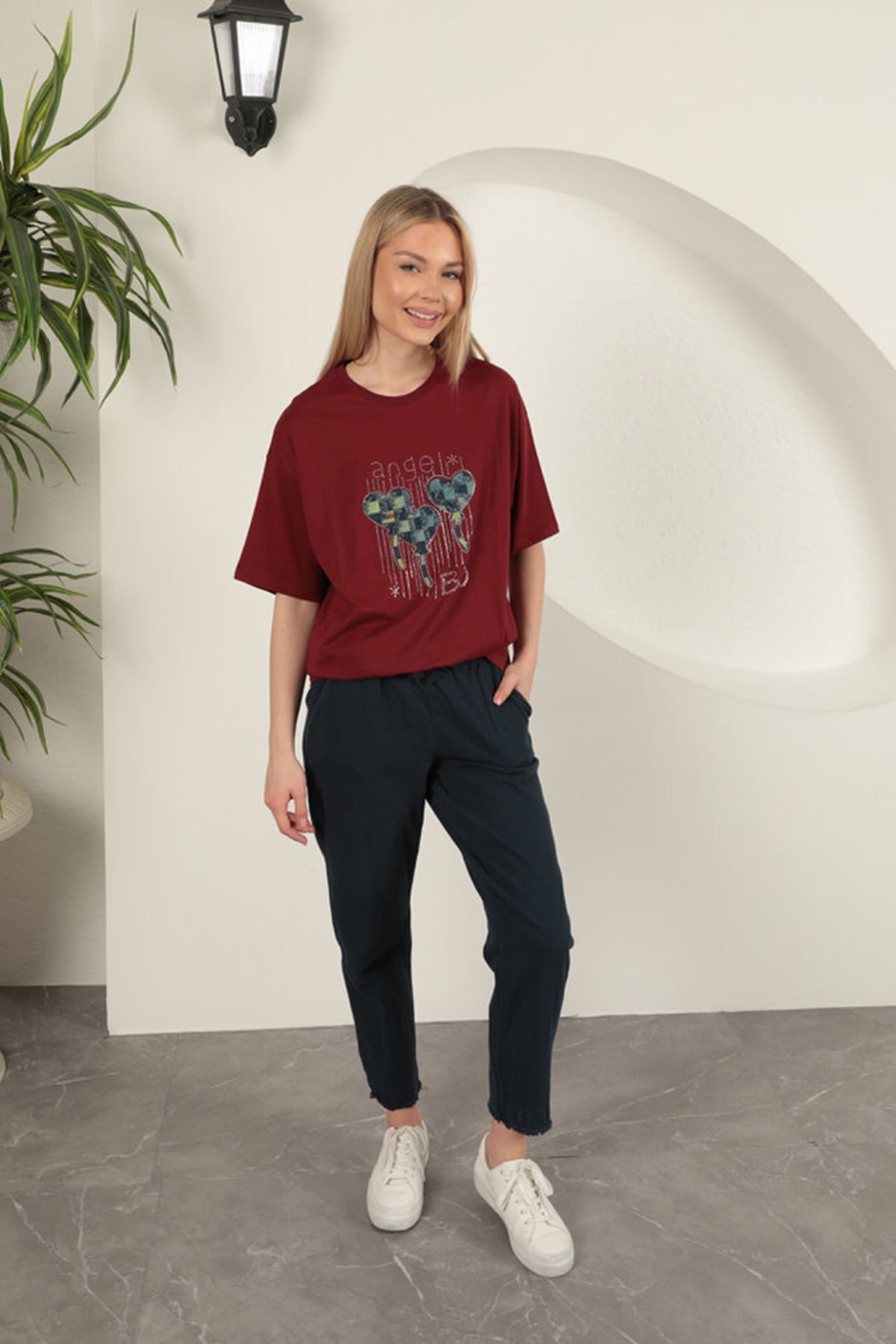 devrialemshoes Gabardin Kumaş Püsküllü Kadın Pantolon-Lacivert