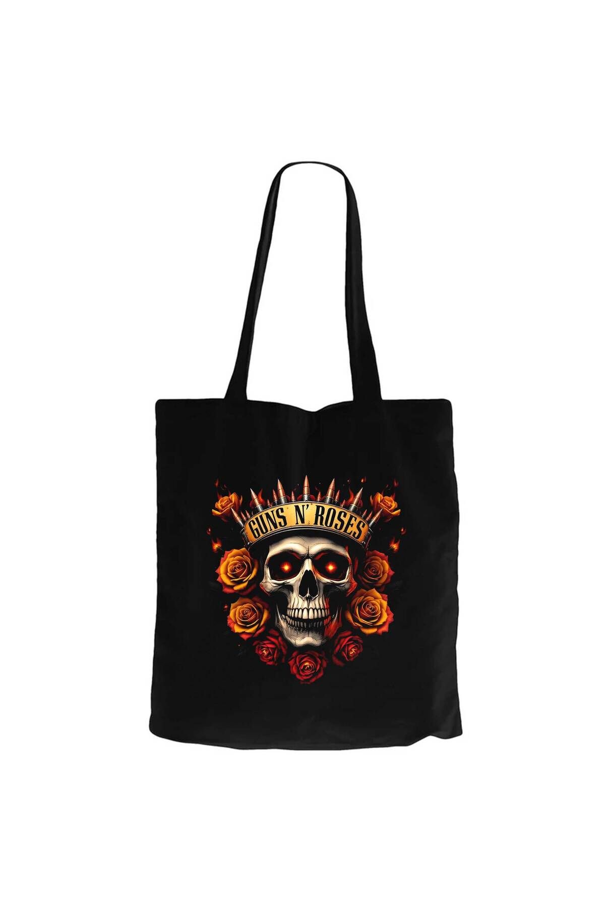 Z zepplin Guns N Roses Skull Bullet Siyah Kanvas Bez Çanta