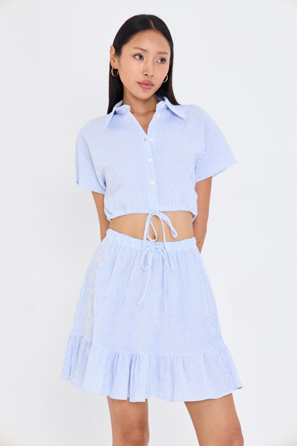 TIFFANY&TOMATO Beli İpli Crop Gofre Gömlek