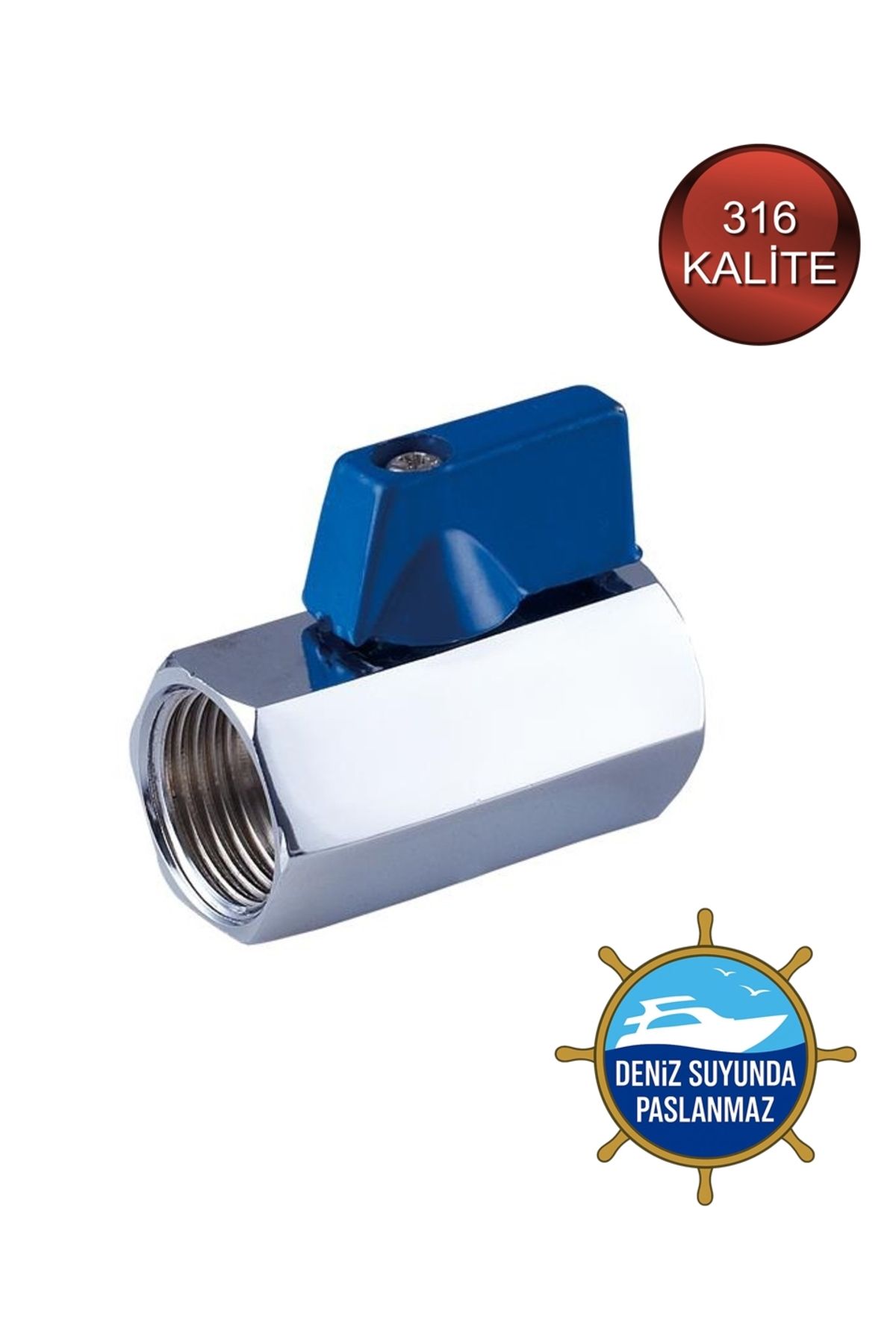 abcpaslanmaz Mini Küresel Vana - 3/4'' Dişi/Dişi Mini Vana - 316 Kalite Krom Paslanmaz Vana