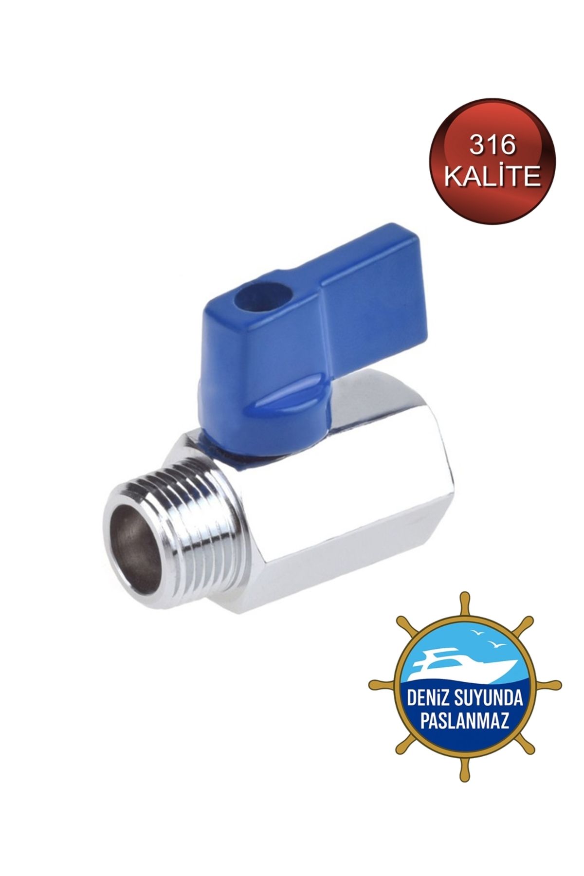 abcpaslanmaz Mini Küresel Vana - 1/4'' Erkek/Dişi Mini Vana - 316 Kalite Krom Paslanmaz Vana