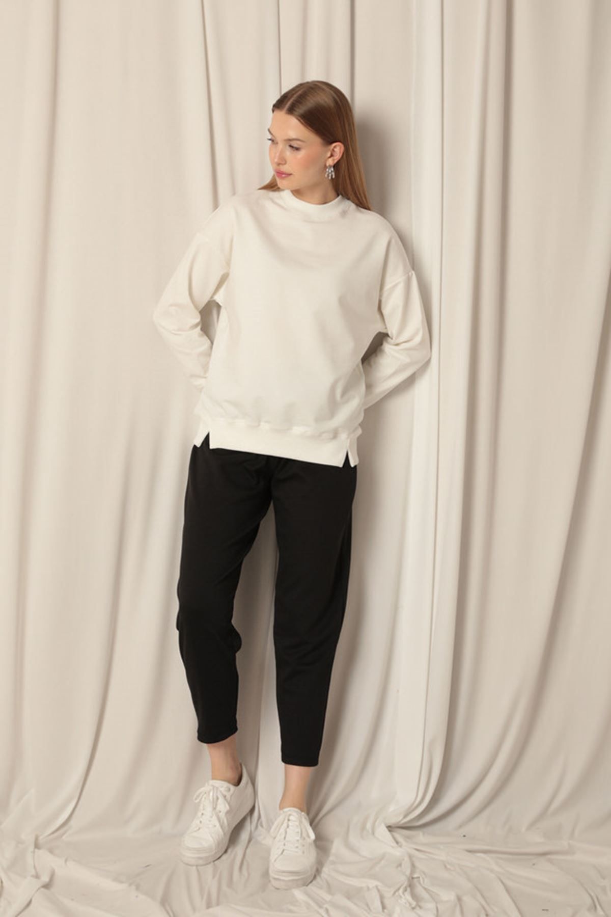 devrialemshoes Modal Kumaş Çimalı Bol Paça Siyah Pantolon