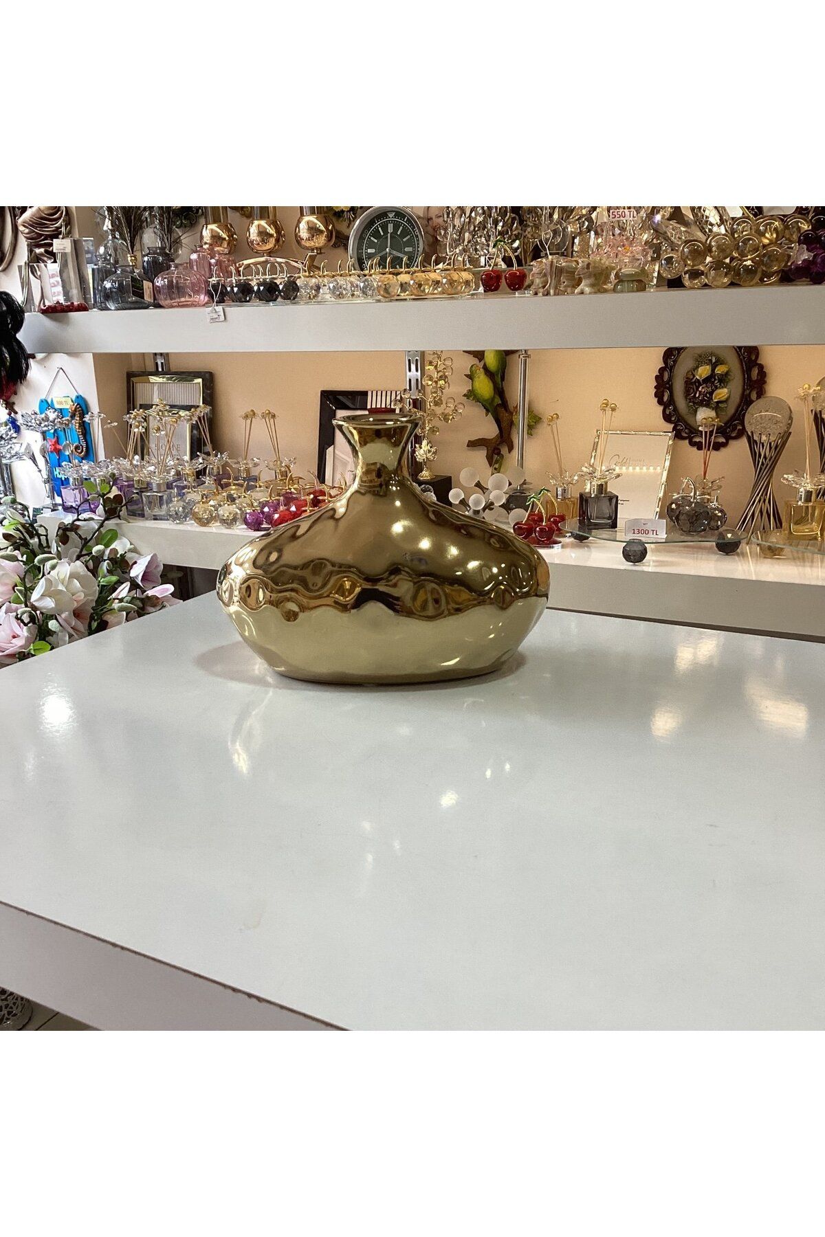 Gold home design Dekoratif Seramik Vazo Gold Renk 15 cm