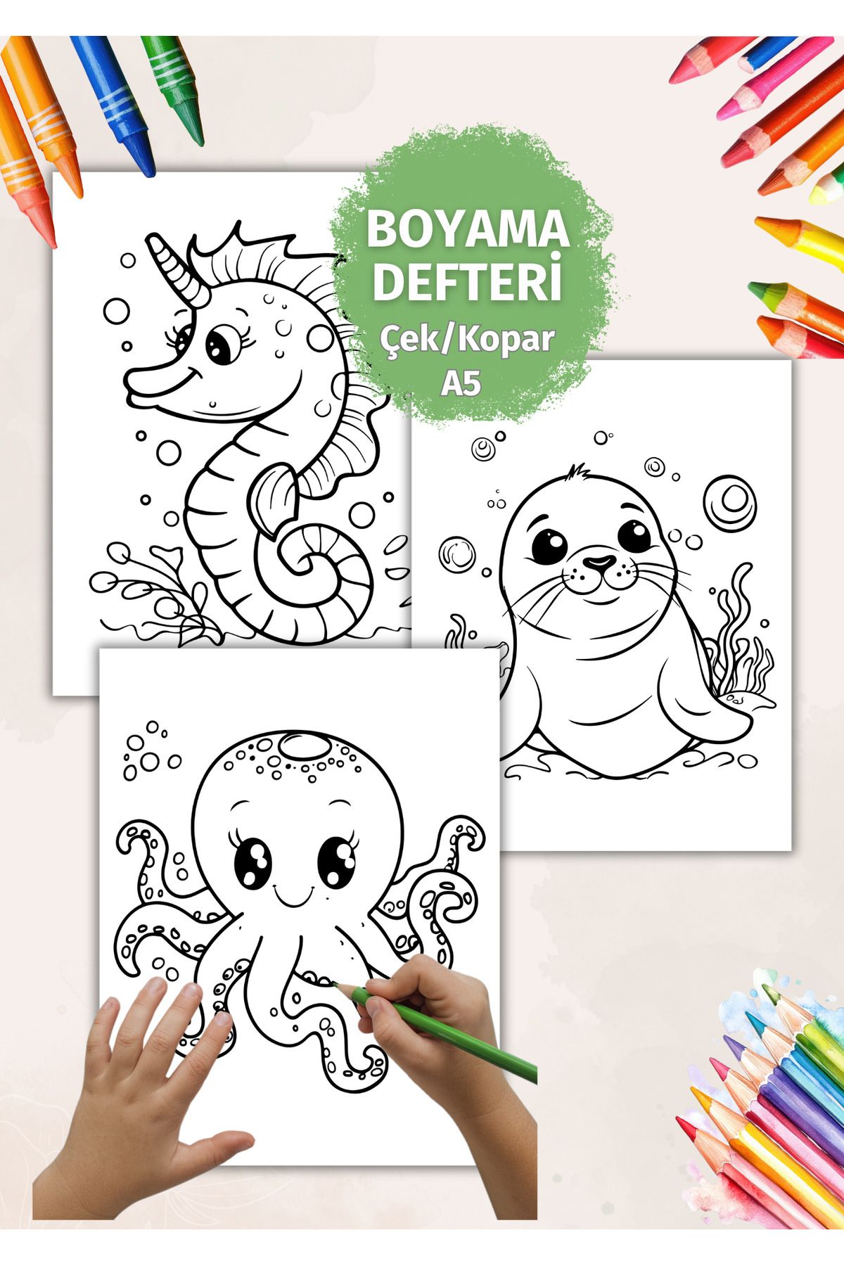 VORACRAFT Deniz Canlıları Çek/Kopar Boyama Kitabı Set BY0005
