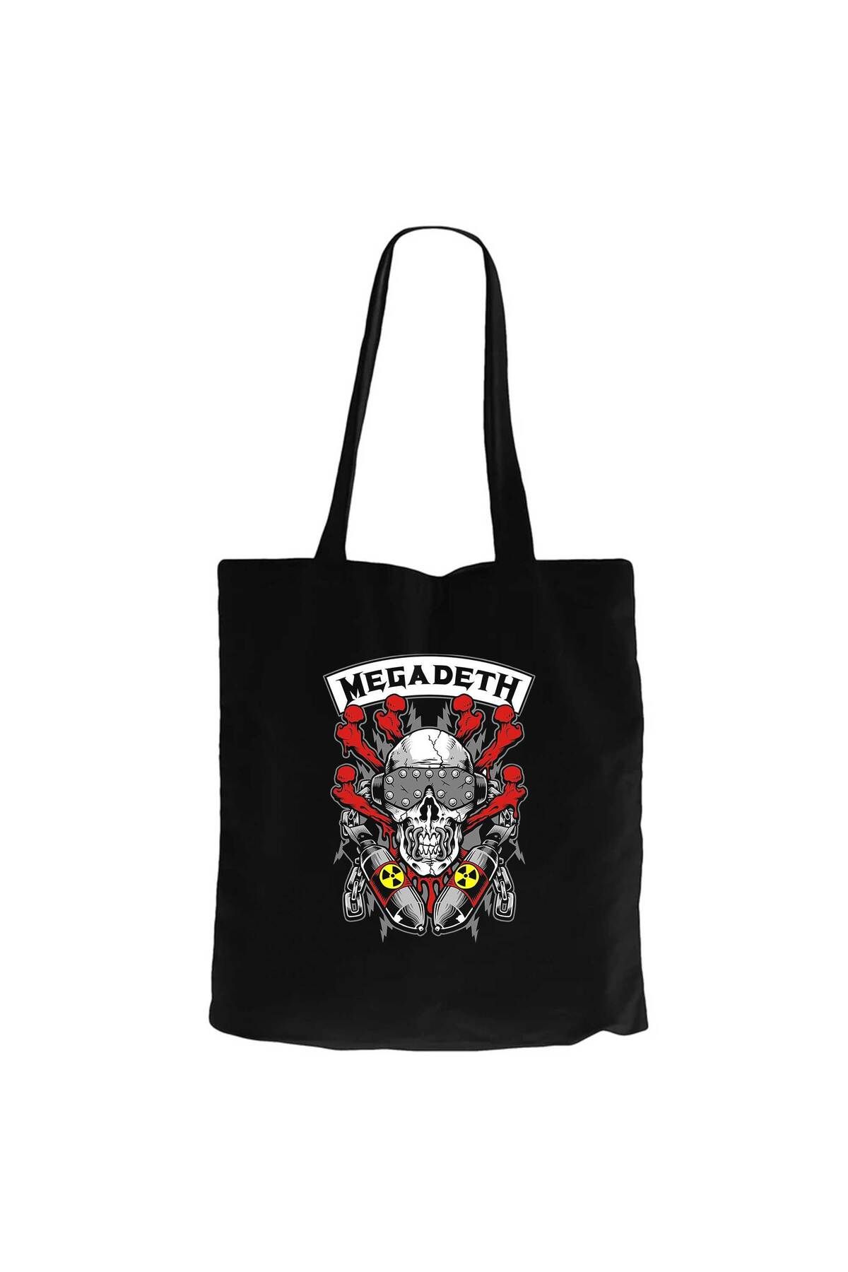 Z zepplin Megadeth Skull and Chemical Bomb Siyah Kanvas Bez Çanta
