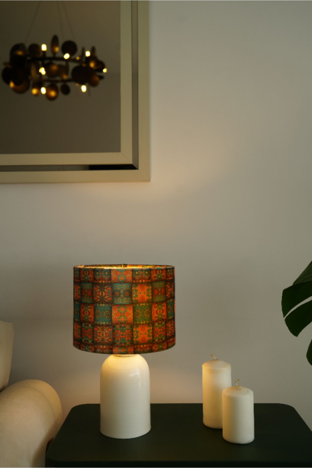retro home design Krem Ayaklı Turuncu Özel Kadife Kumaş Şapkalı Şık Yatak Odası Salon Abajur Özel Modern