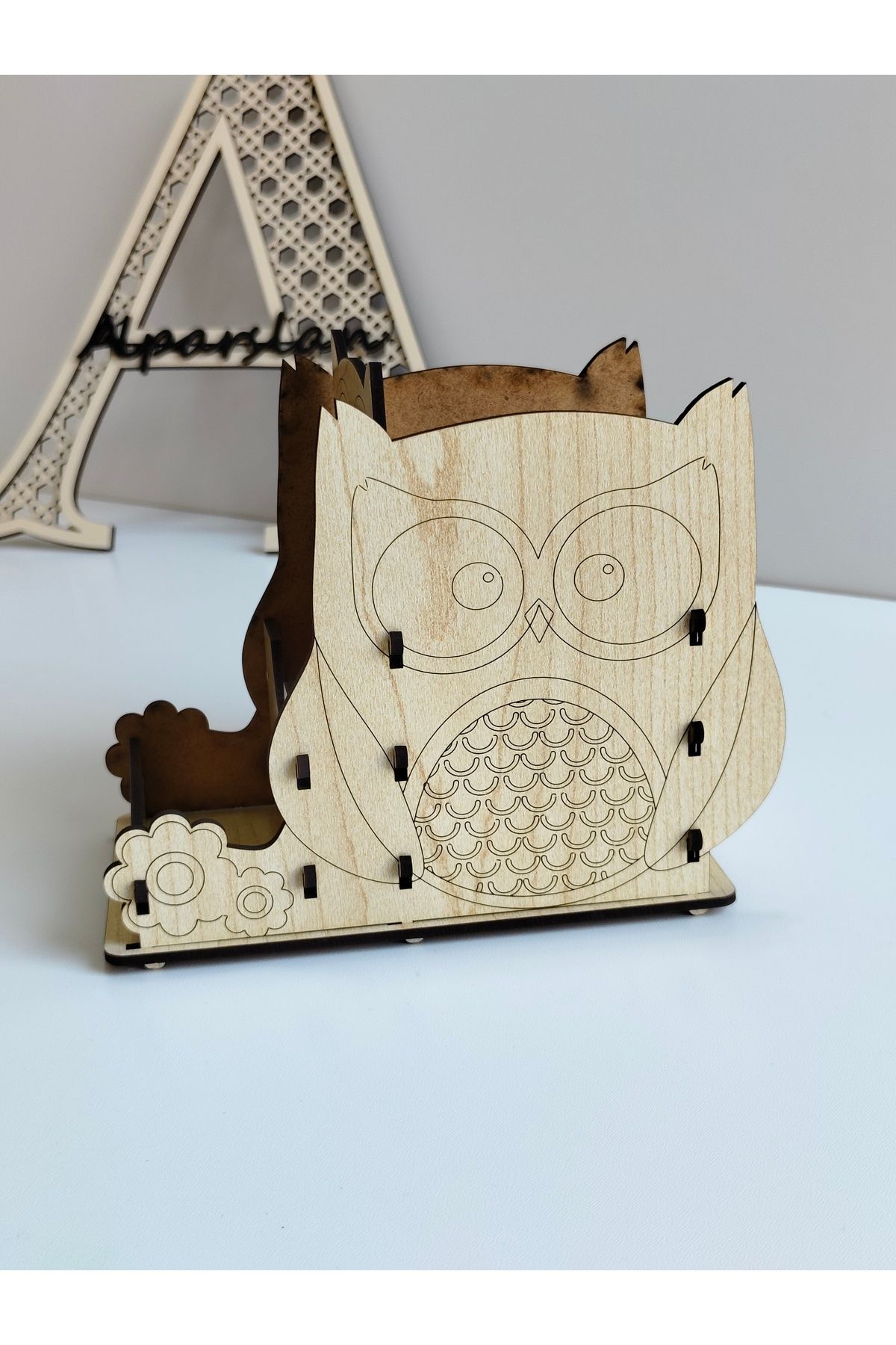 HARPİES Ahşap Baykuş Desenli Kalemlik | Organizer |16*9 CM |KA5005