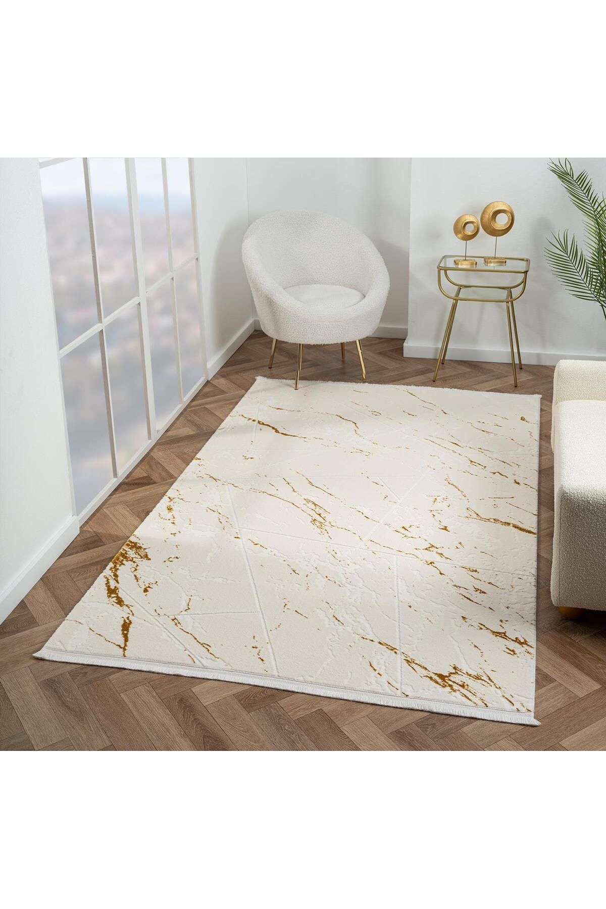 Cotto Home Scala SC009A Beyaz Halı Modern Desenli Tozu Az Akrilik Salon Halısı Yatak Odası Mutfak Koridor