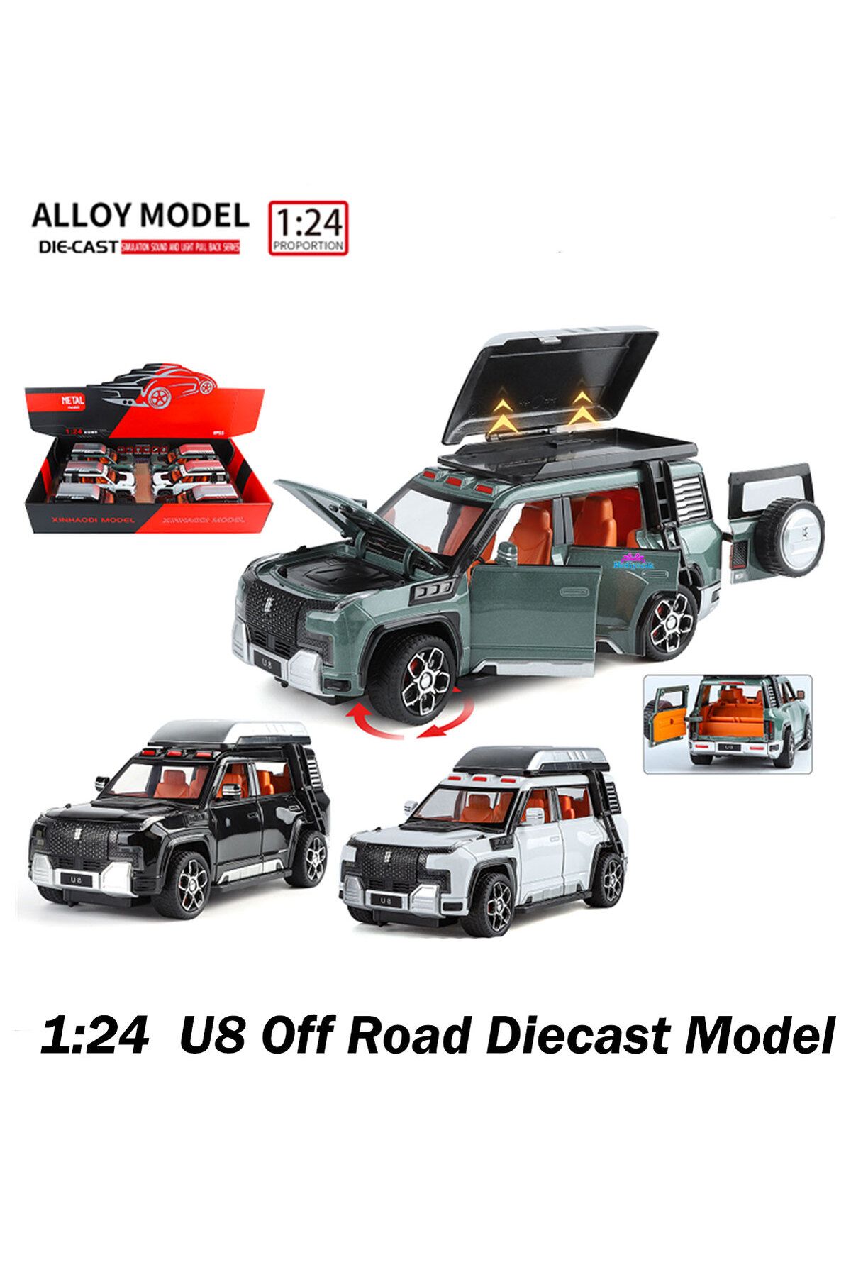 hediyecik 1:24 U8 Off Road Diecast Koleksiyon Metal Model Araba