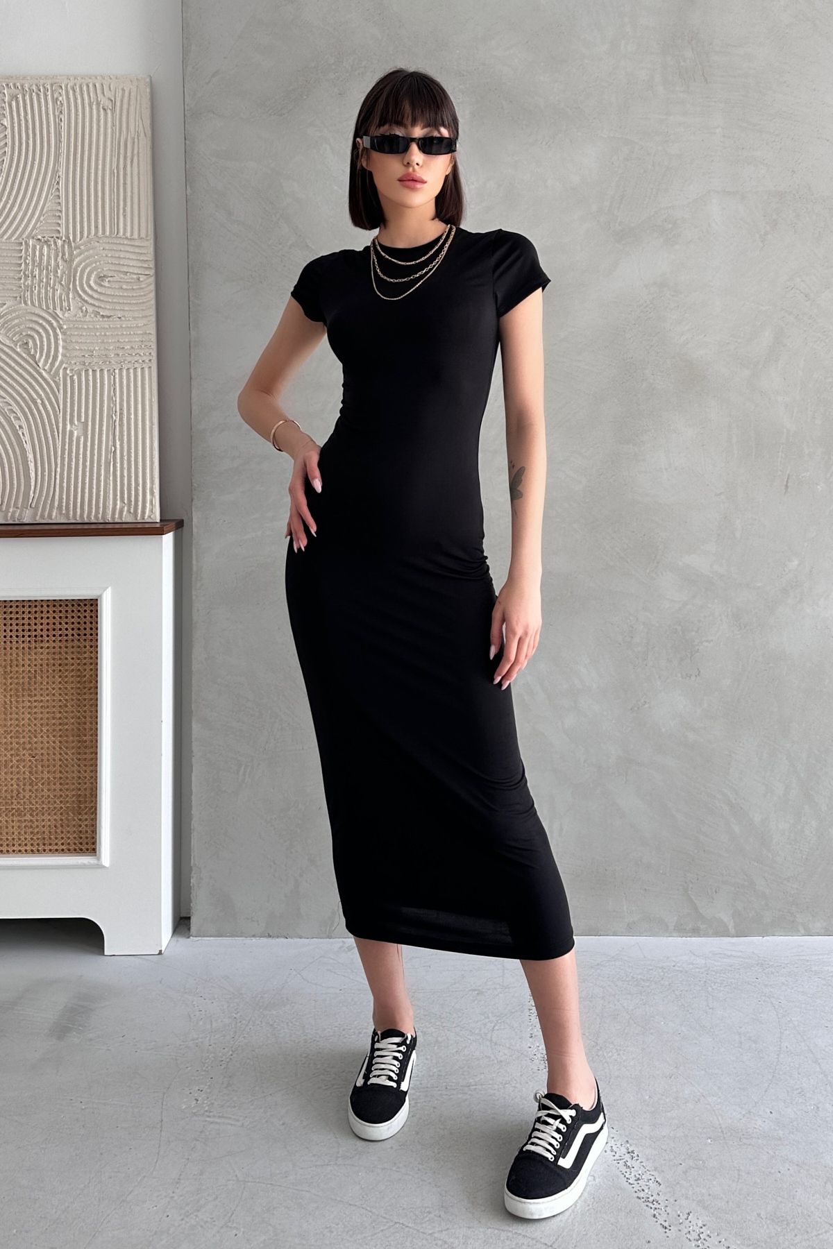 New Now YARIM KOL BASİC CASUAL GÜNLÜK SANDY ELBİSE
