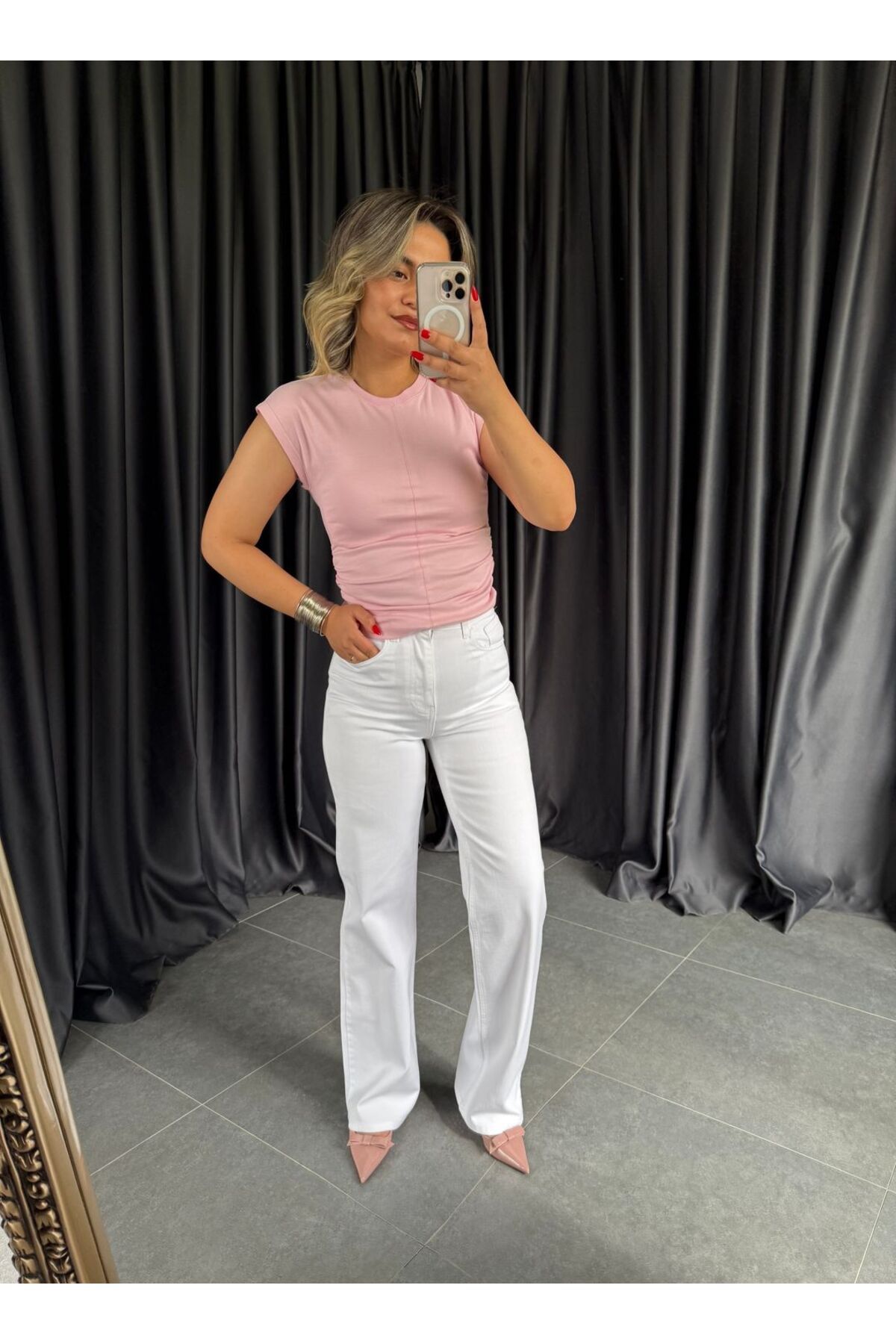 BÜŞRA PERKER 1005 Beyaz Wide Leg Jean