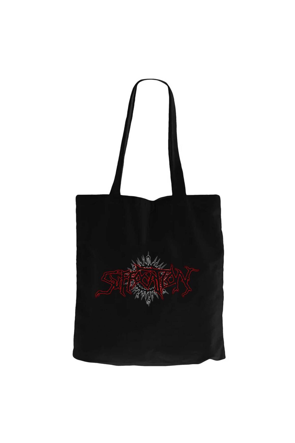 Z zepplin Suffocation Yazılı Logo Siyah Kanvas Bez Çanta
