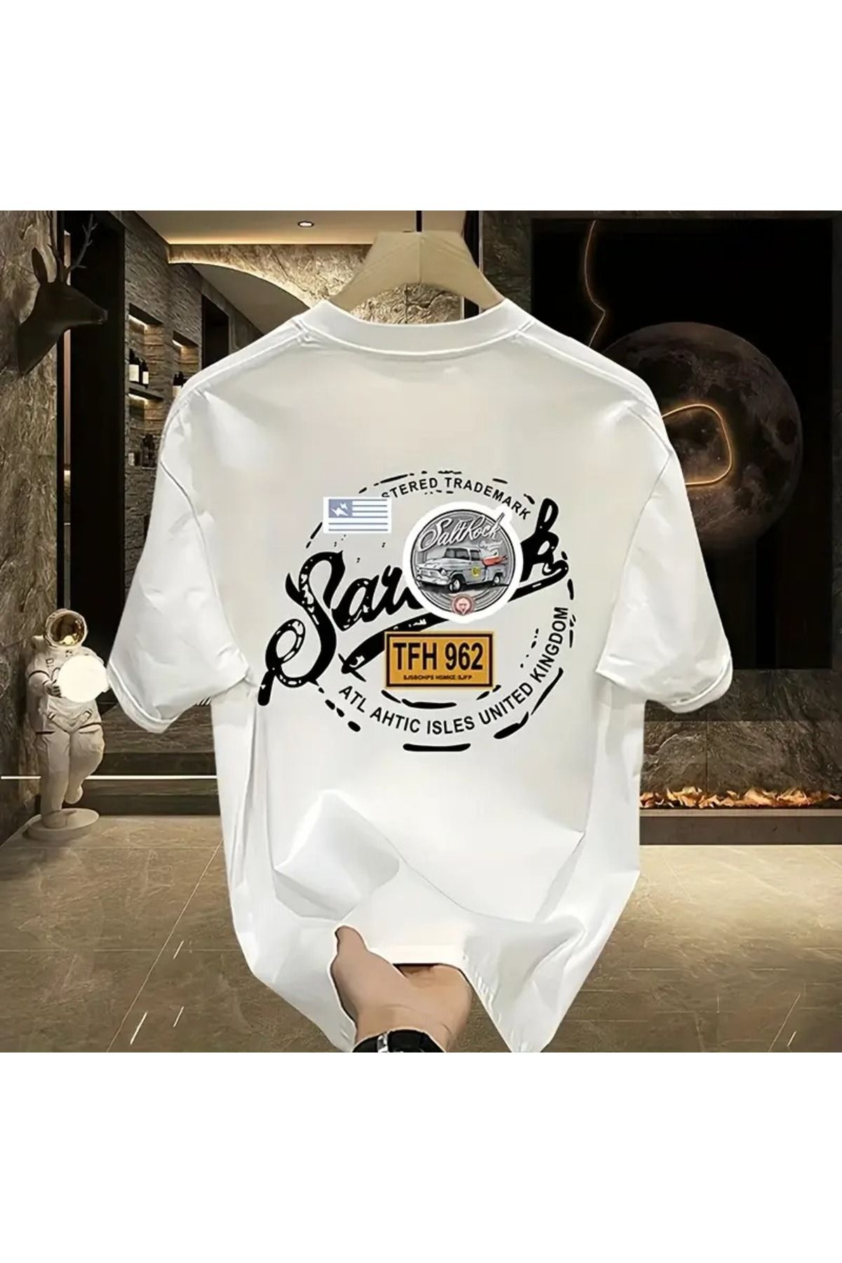 LAND MODA Erkekler için Hafif Katı Pamuk Trendy Baskılı Kısa Kollu T-Shirt, Yeni Yazlık Rahat Stil, Bol Kesim,