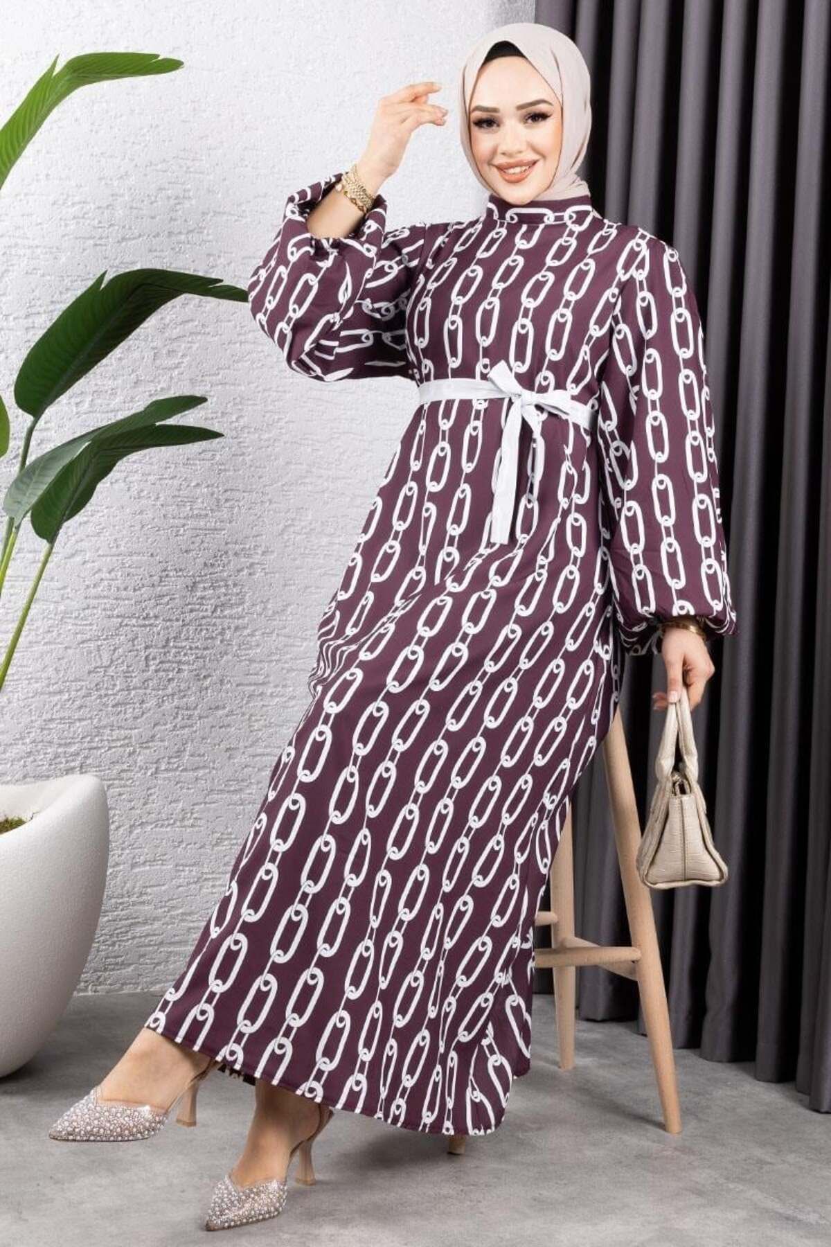 ORCHID Zincir Desenli Tesettür Elbise