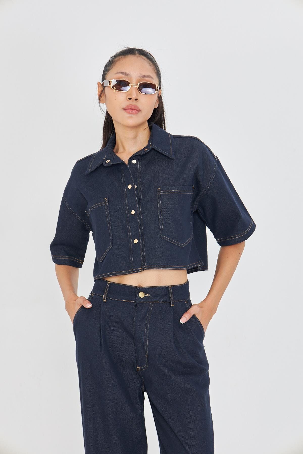 TIFFANY&TOMATO Cepli Kısa Kollu Denim Gömlek