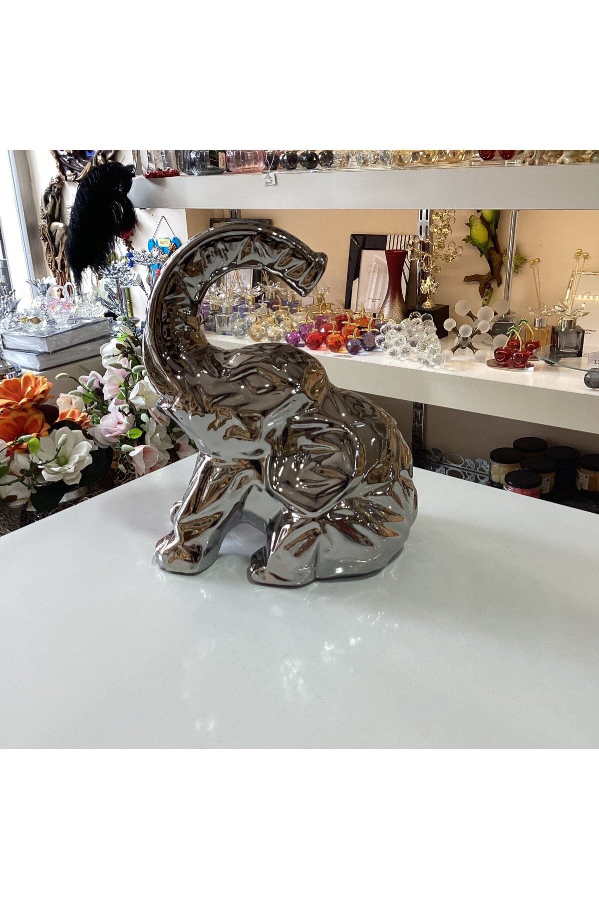 Gold home design Dekoratif Origami Fil Seramik Gümüş Renk