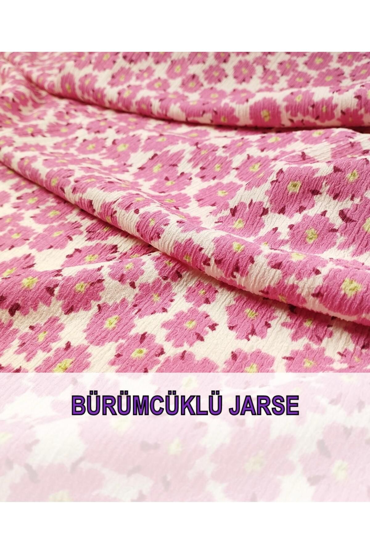 Kumaş Parça Pembe Çiçekli Bürümcüklü Jarse (En 160 cm x Boy 95 cm)