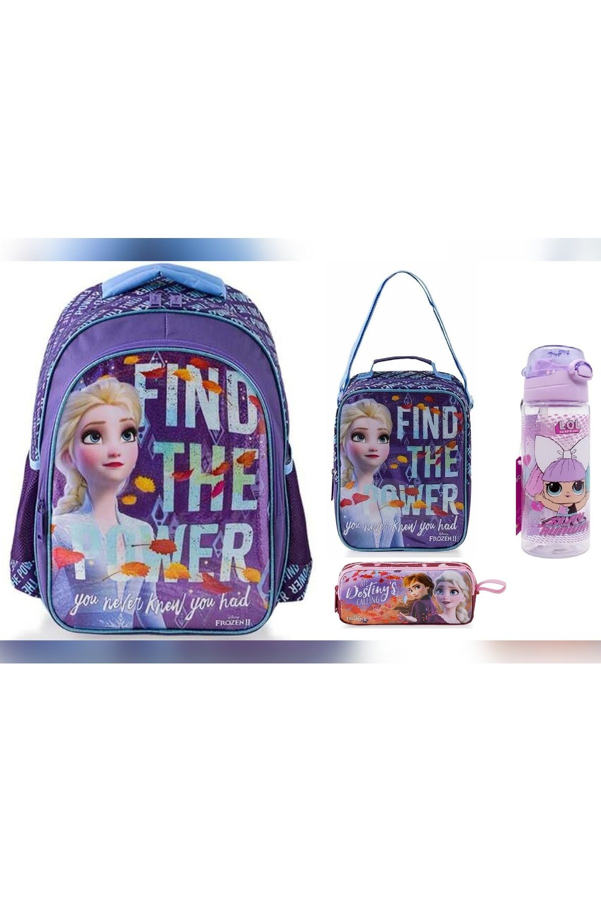 Frozen Okul Çantası - Beslenme Çantası - Kalem Kutusu Üçlü Set - Suluk&matara Hediye