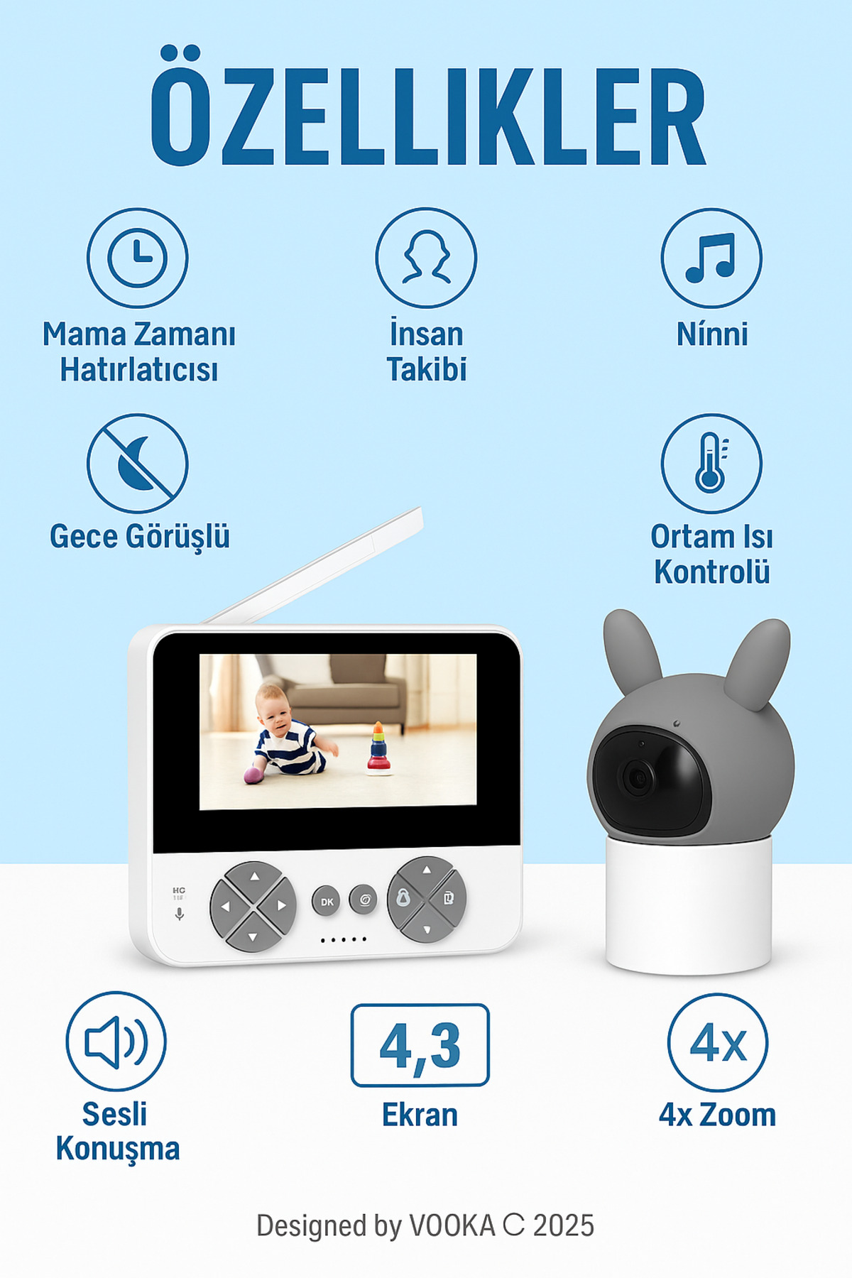 MO DOU Yeni Nesil Uzaktan Kontrollü Bebek Kamerası – Gece Görüşlü, Sesli Konuşmalı, Isı Takipli, Ninnili fotoğrafı 6 (önizleme)