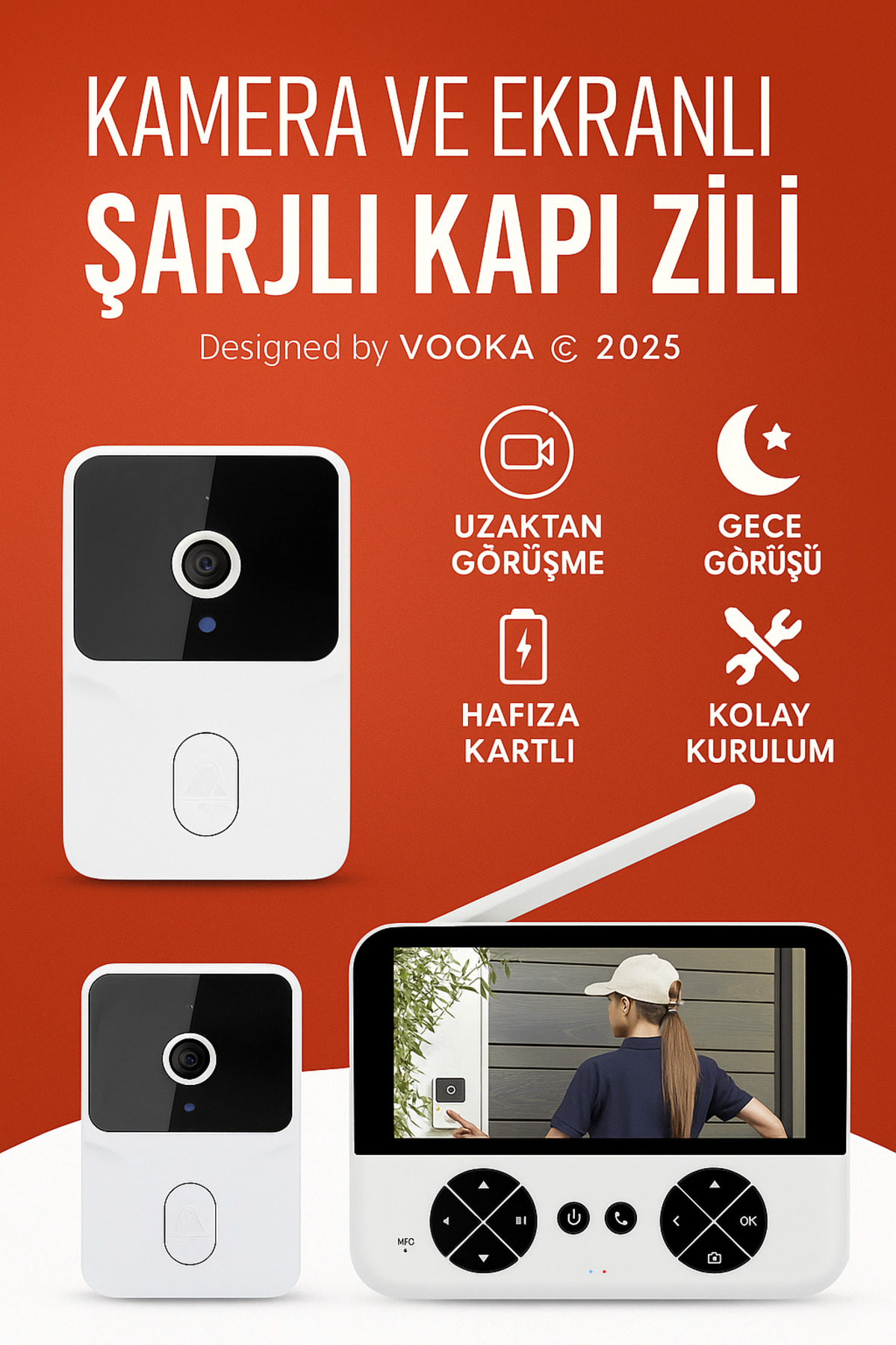 MO DOU Ekranlı Görüntülü Kapı Zili – 4.3” Monitör, Gece Görüşlü, Sesli Görüşme, Şarjlı, Taşınabilir fotoğrafı 4 (önizleme)