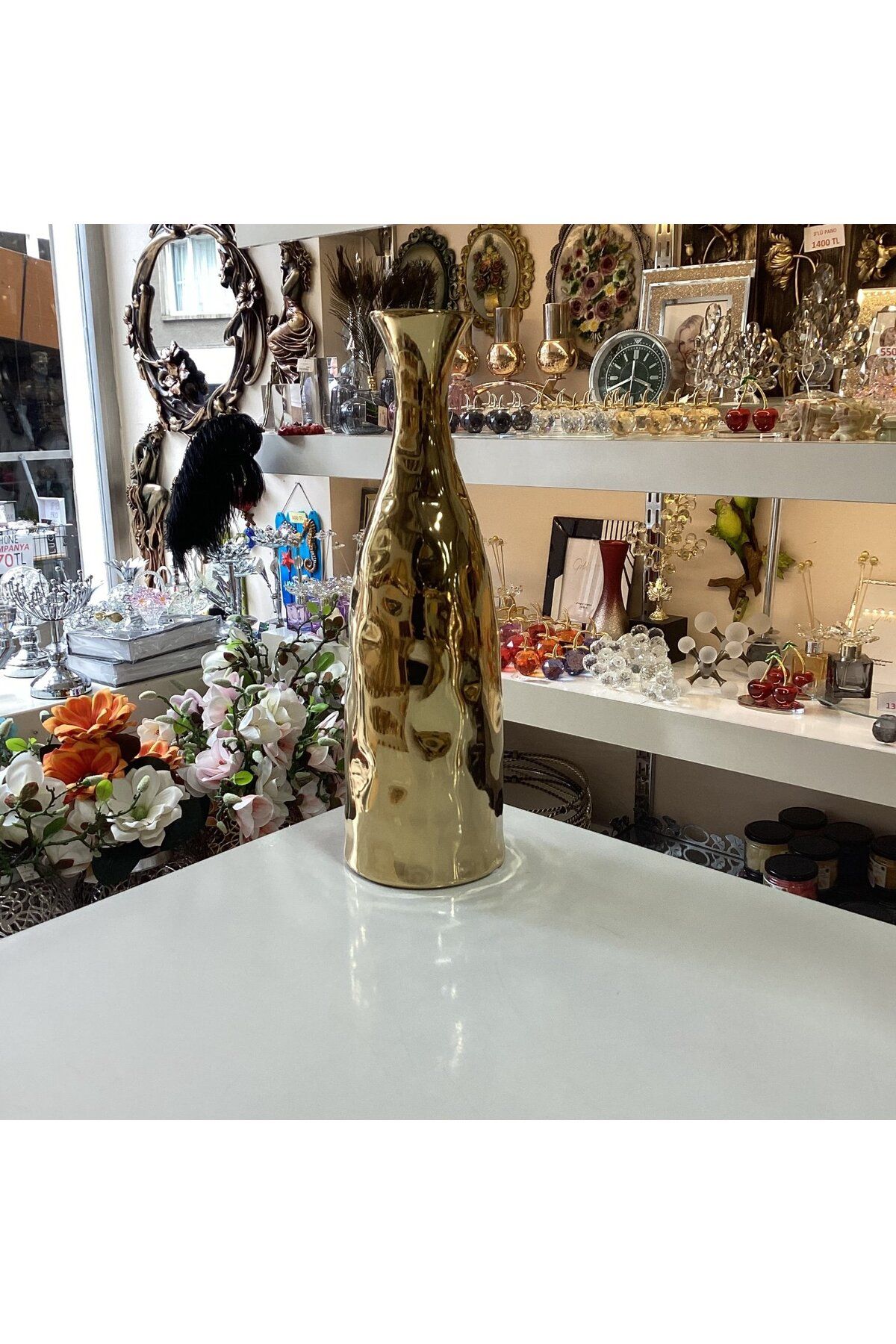 Gold home design Dekoratif Seramik Vazo Gold Renk 35,5 cm