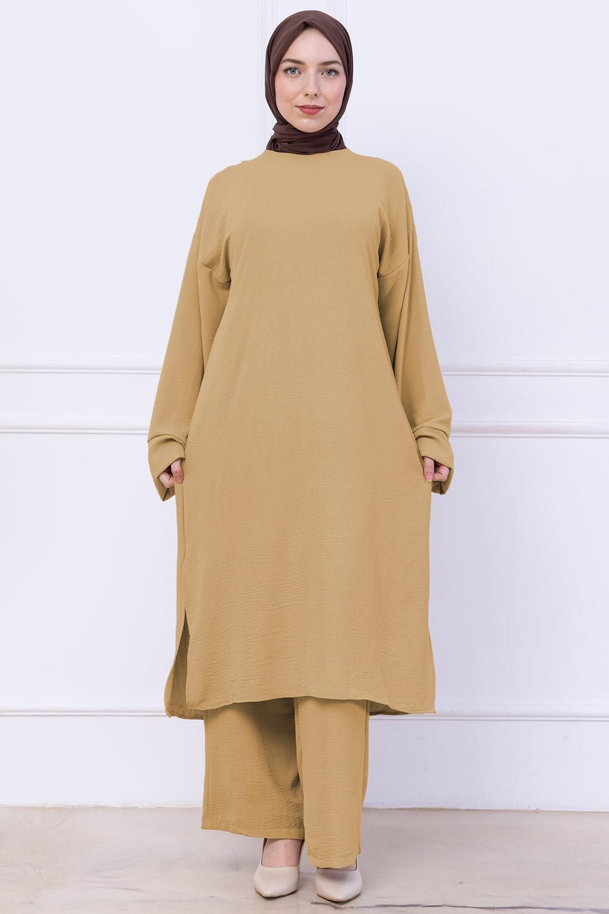 hafsamina Uzun Tunikli Ayrobin Takım Camel HM2770