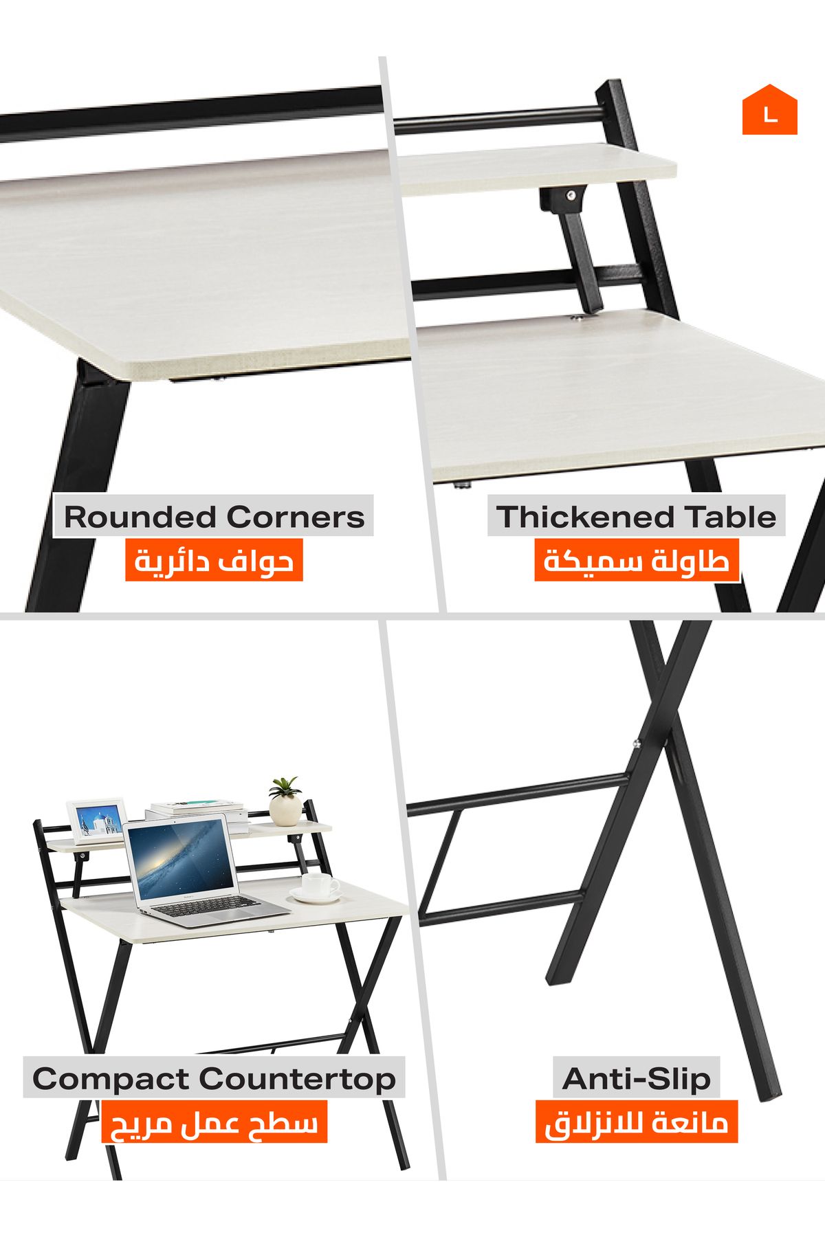 Lawazim-Foldable Computer Desk – 115x89x7cm – Writing Table with Monitor Shelf for Home Office 4