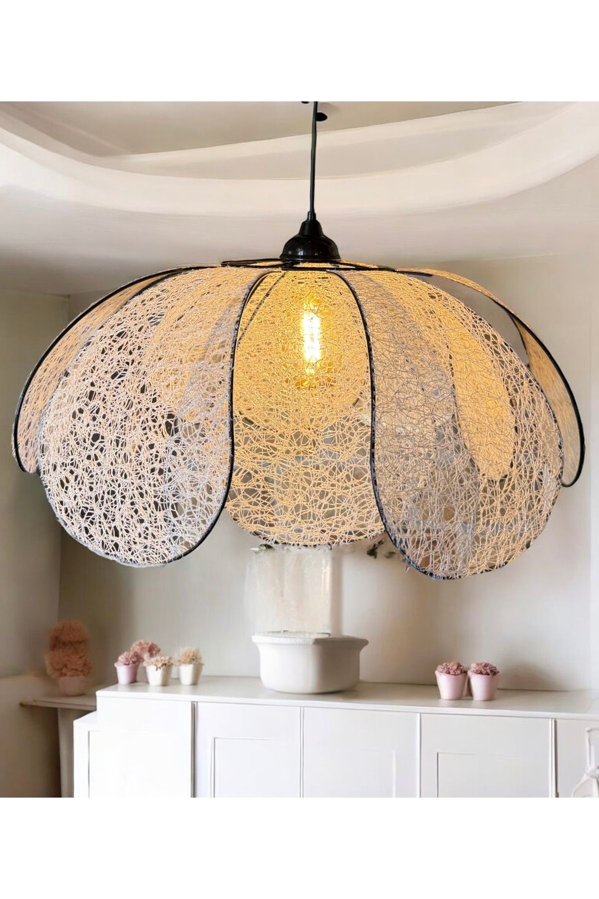 burenze Modern İskandinav Cozy Rose Sarkıt Avize Tasarım Kumaş Salon Avizesi