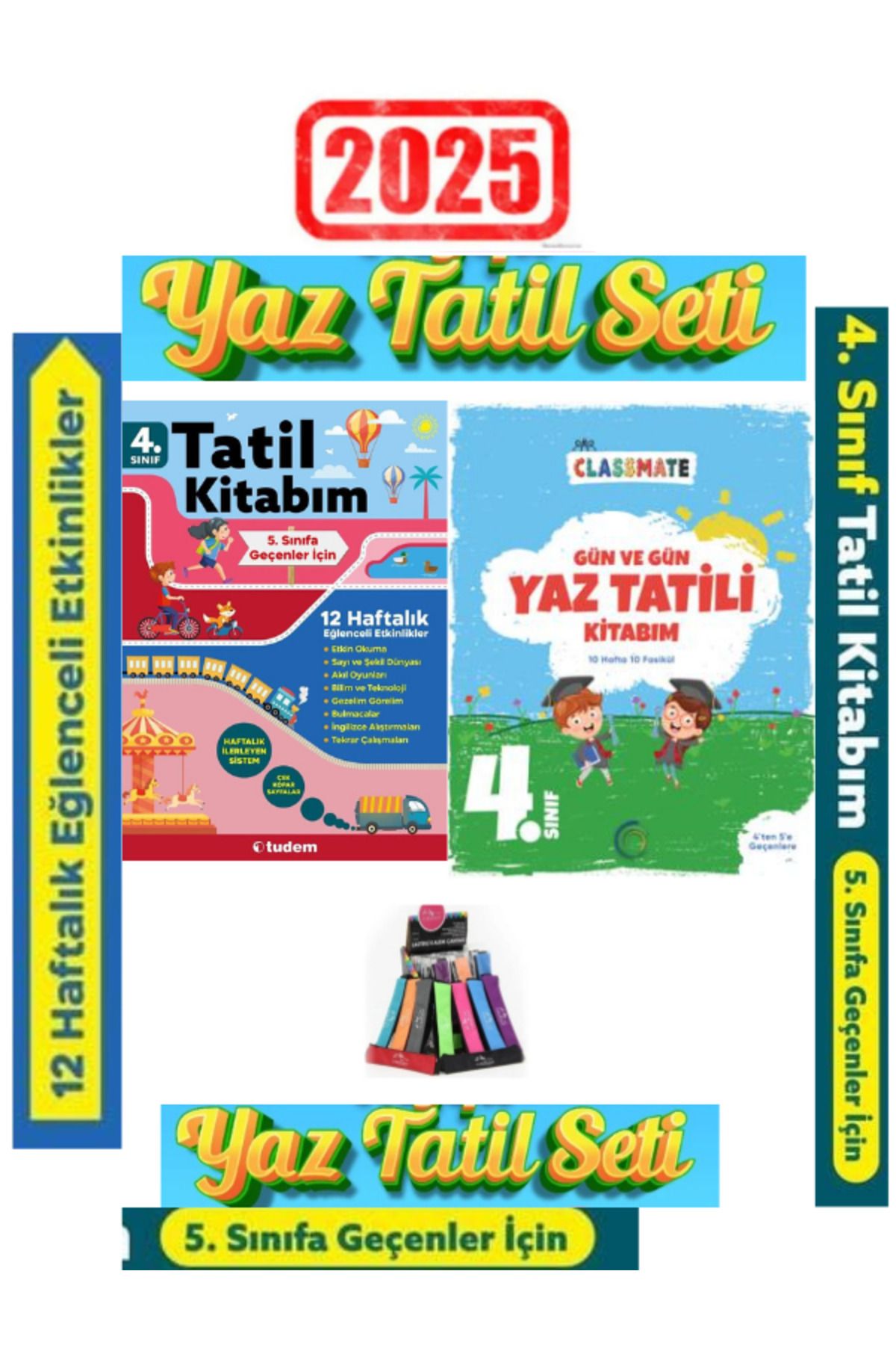 Bilfen Yayıncılık Tudem 4.Sınıf 12 Hafta Yaz Tatil+Okyanus 4.Sınıf Gün Gün Yaz Tatil Seti+Kalemlik