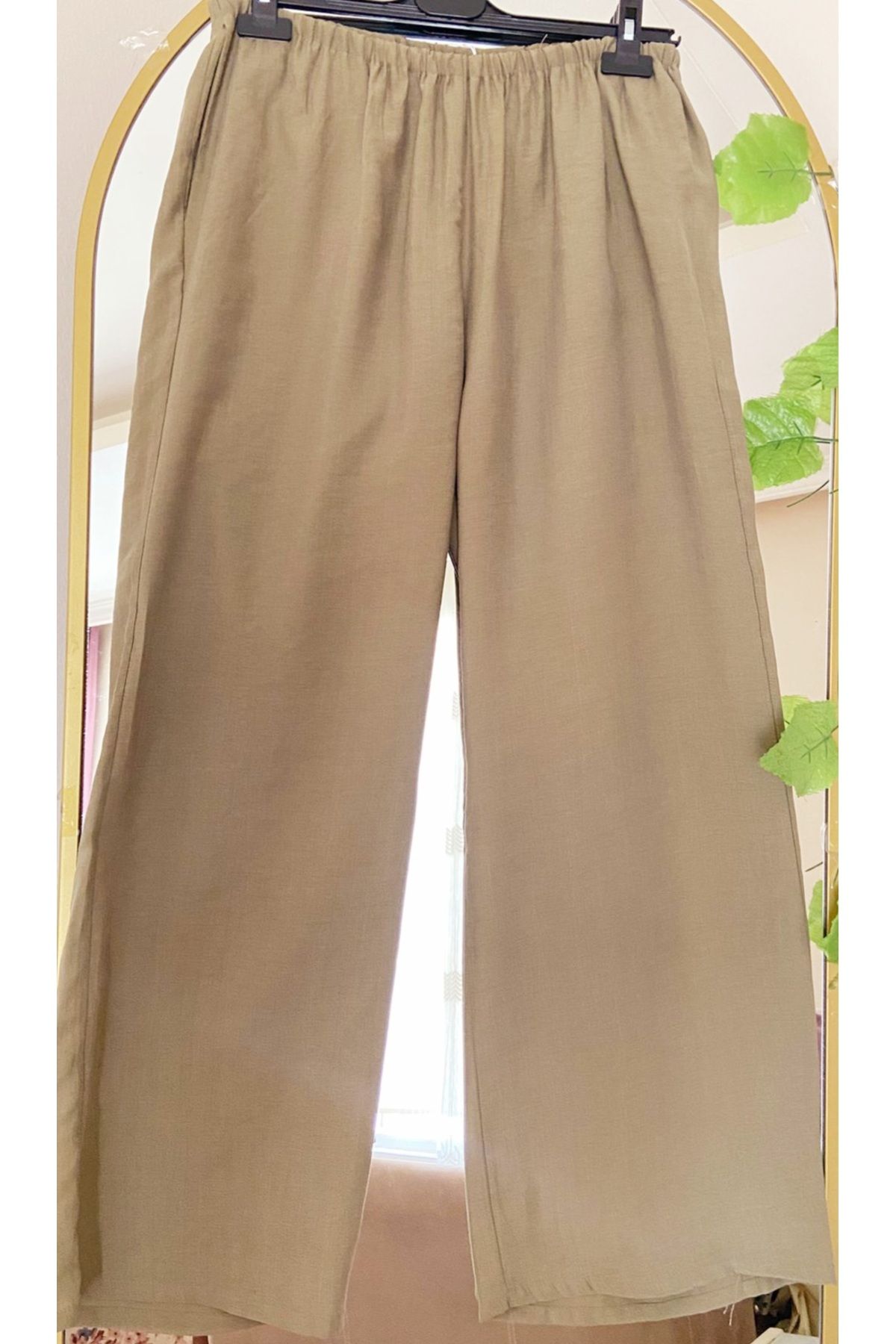 Dagü Design Kadın bol paça yazlık bej relax pantolon