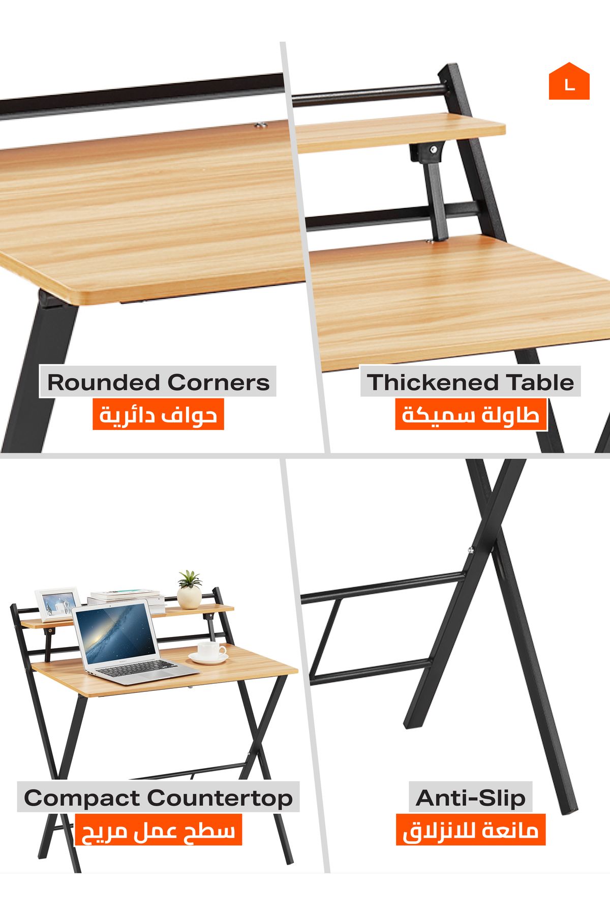 Lawazim-Foldable Computer Desk – 115x89x7cm – Writing Table with Monitor Shelf for Home Office 4