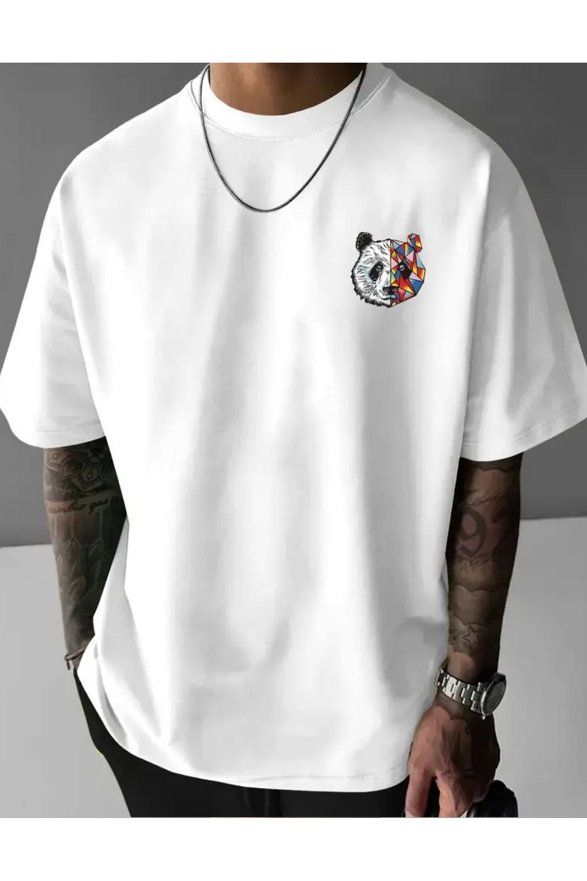 SAJA Unısex Kadın/Erkek Baskılı Oversize Düşük Kol Bisiklet Yaka T-Shirt