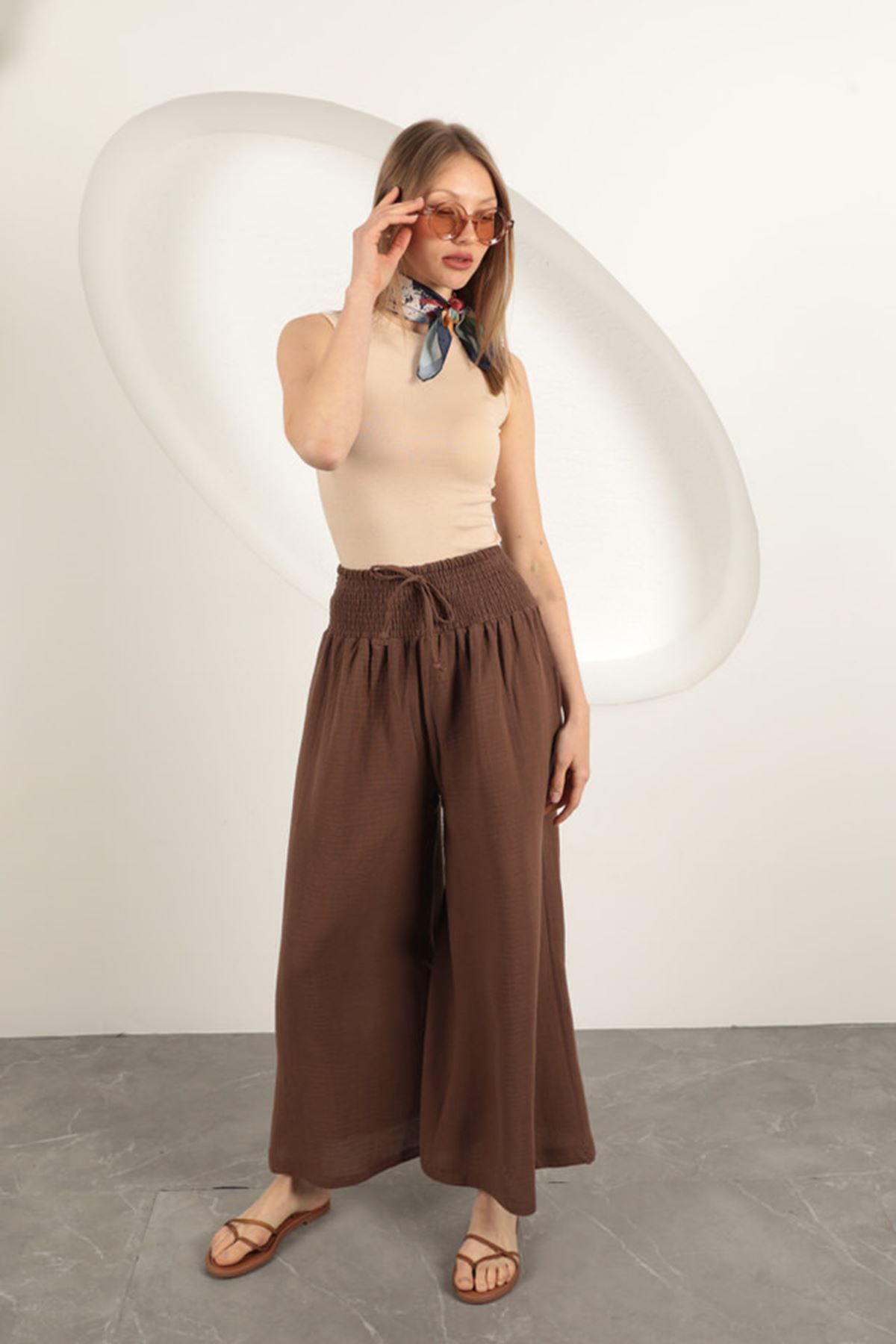 devrialemshoes Müslin Kumaş Bol Pantolon-Kahve