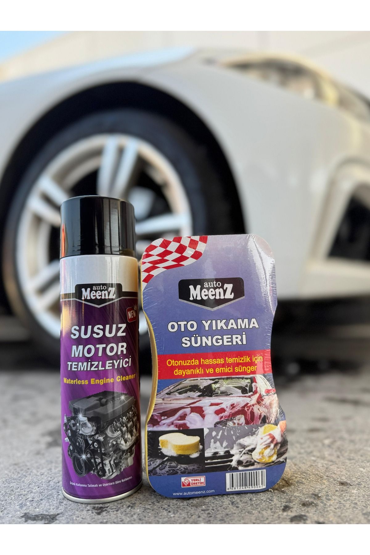 AUTO MEENZ Susuz Motor Temizleyici 500 ml + Oto Yıkama Süngeri Uyumlu