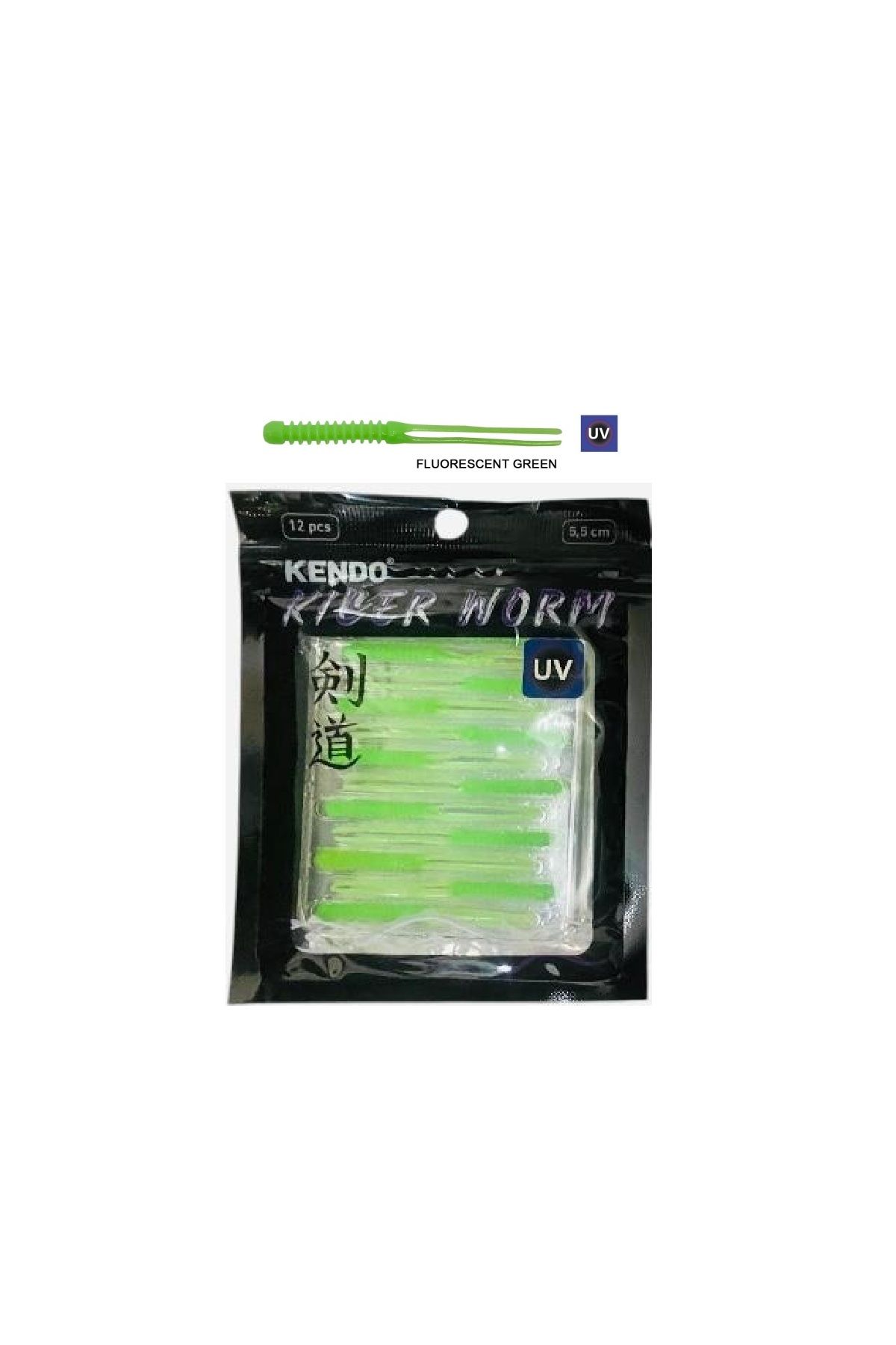 Kendo Killer Worm 5,5cm 12Adet Lrf Silikonu Çatal Kuyruk Fluorescent Green