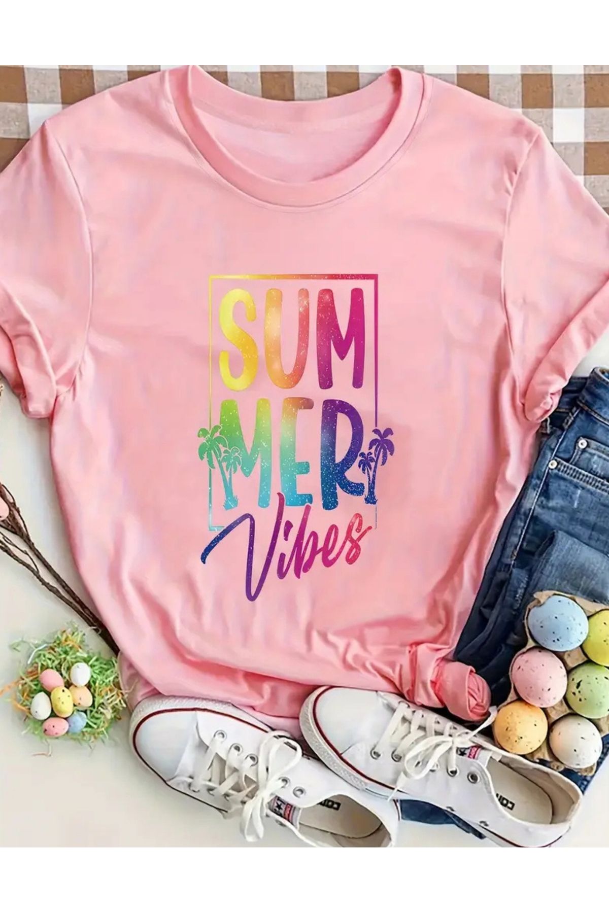 SAJA Unısex Kadın/Erkek Baskılı Oversize Düşük Kol Bisiklet Yaka T-Shirt
