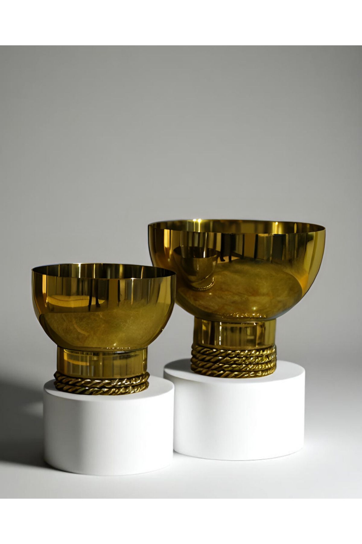 Modelce Zincir Tabanlı Metal Dekoratif Kase 2'li Set – Gold - Paslanmaz Çelik