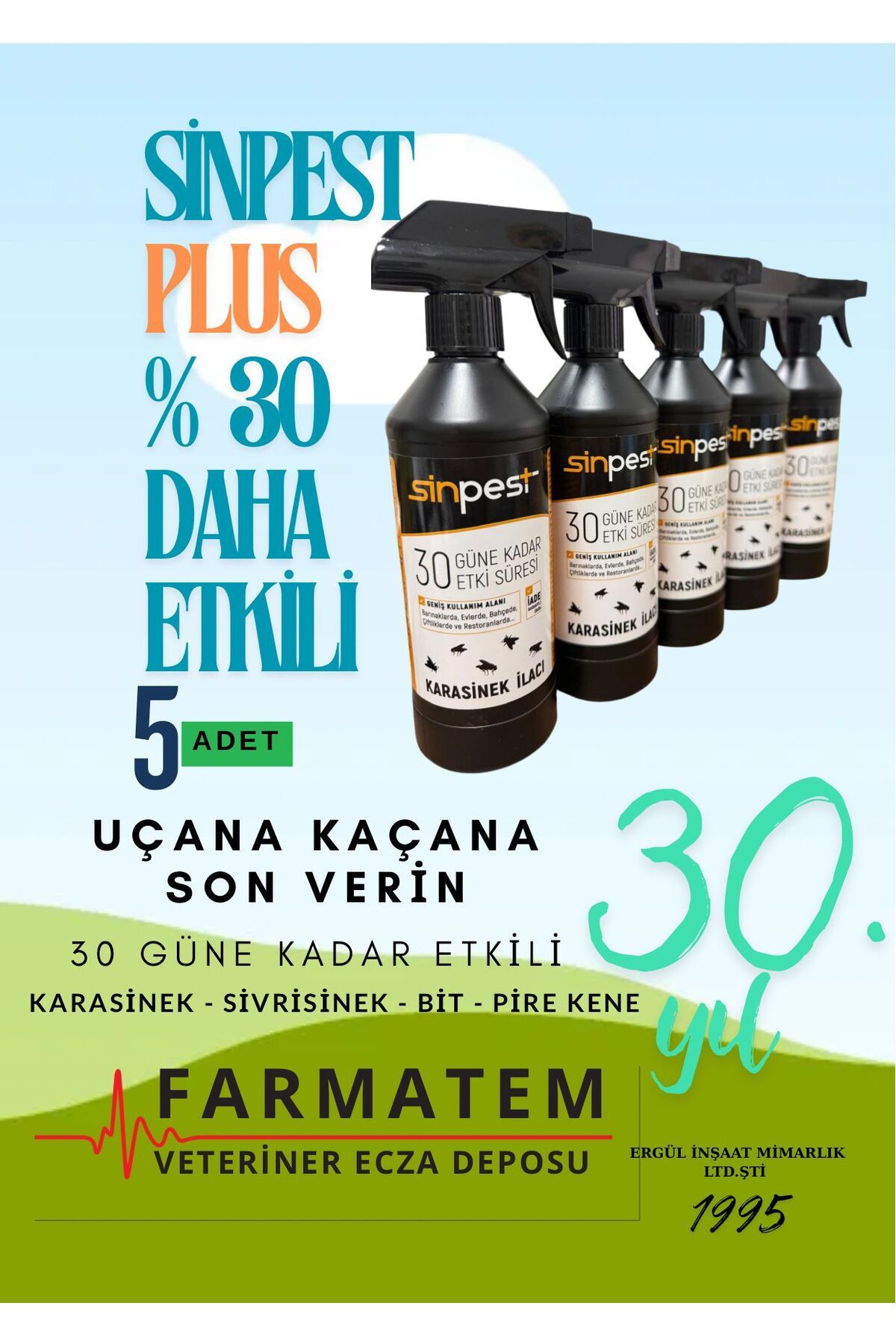 sinpestplus SİNPEST PLUS % 30 DAHA ETKİLİ 5 ADET 500ML