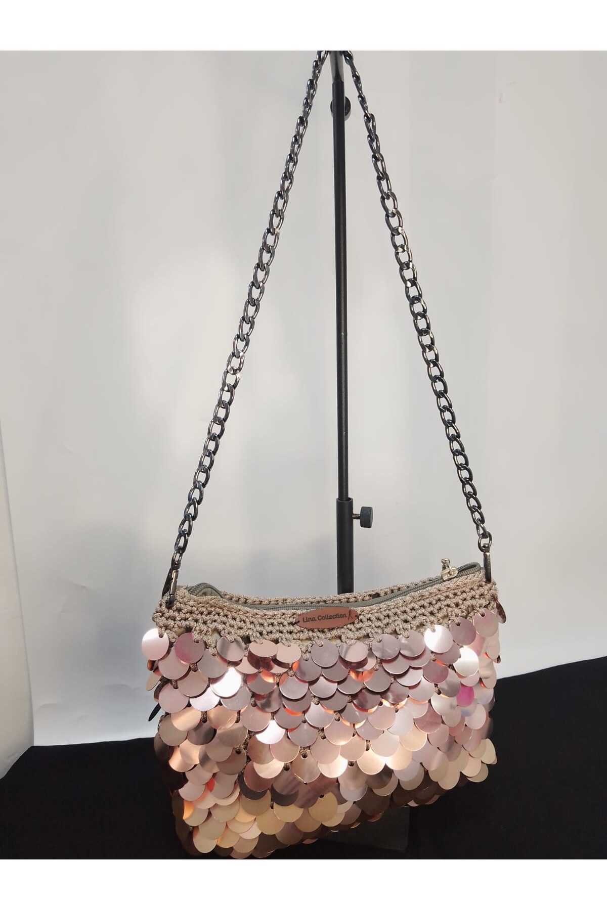 GÇA Moda El Yapımı Pullu Clutch Omuz Çantası